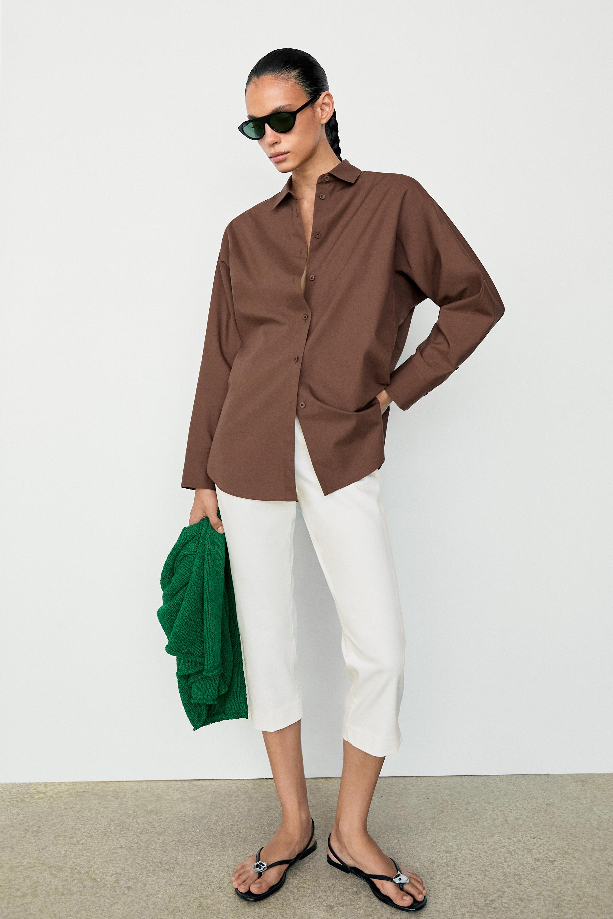 Cotton poplin shirt — BROWN MARL