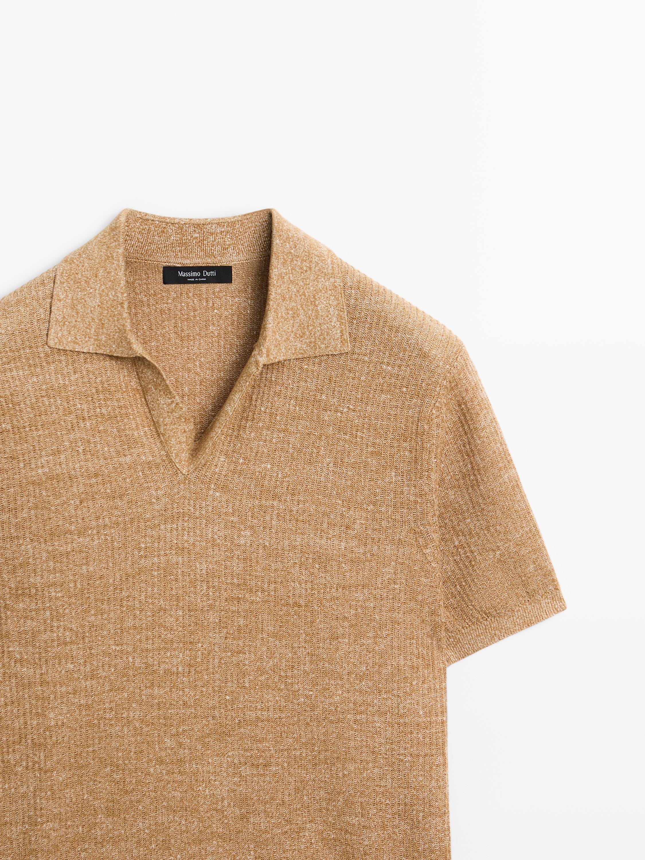 Textured knit cotton and linen blend polo shirt