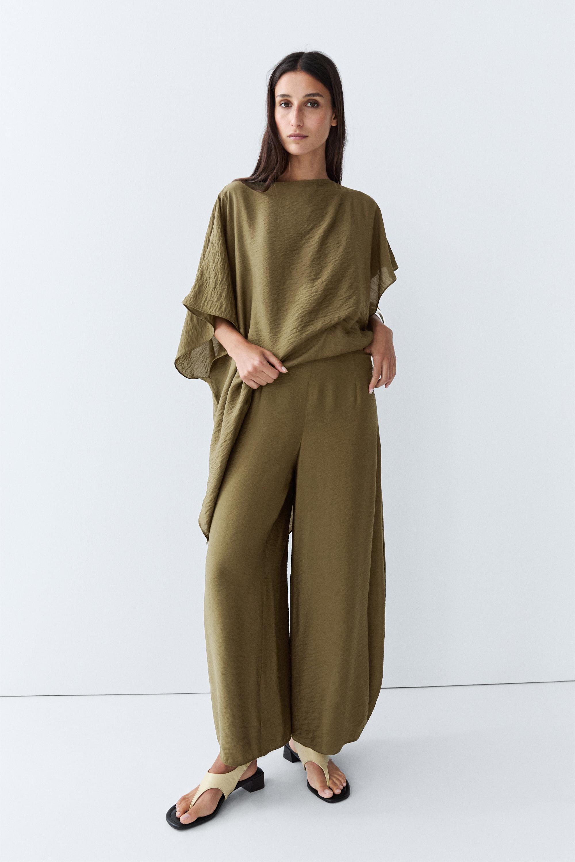 Massimo Dutti Dökümlü geniş paça total look pantolon görsel 3