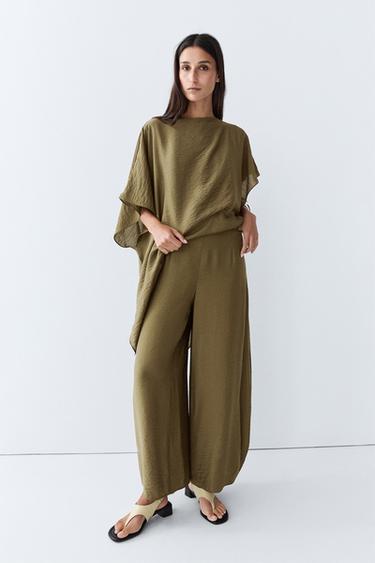 Flowing wide-leg co-ord pants — KHAKI 8