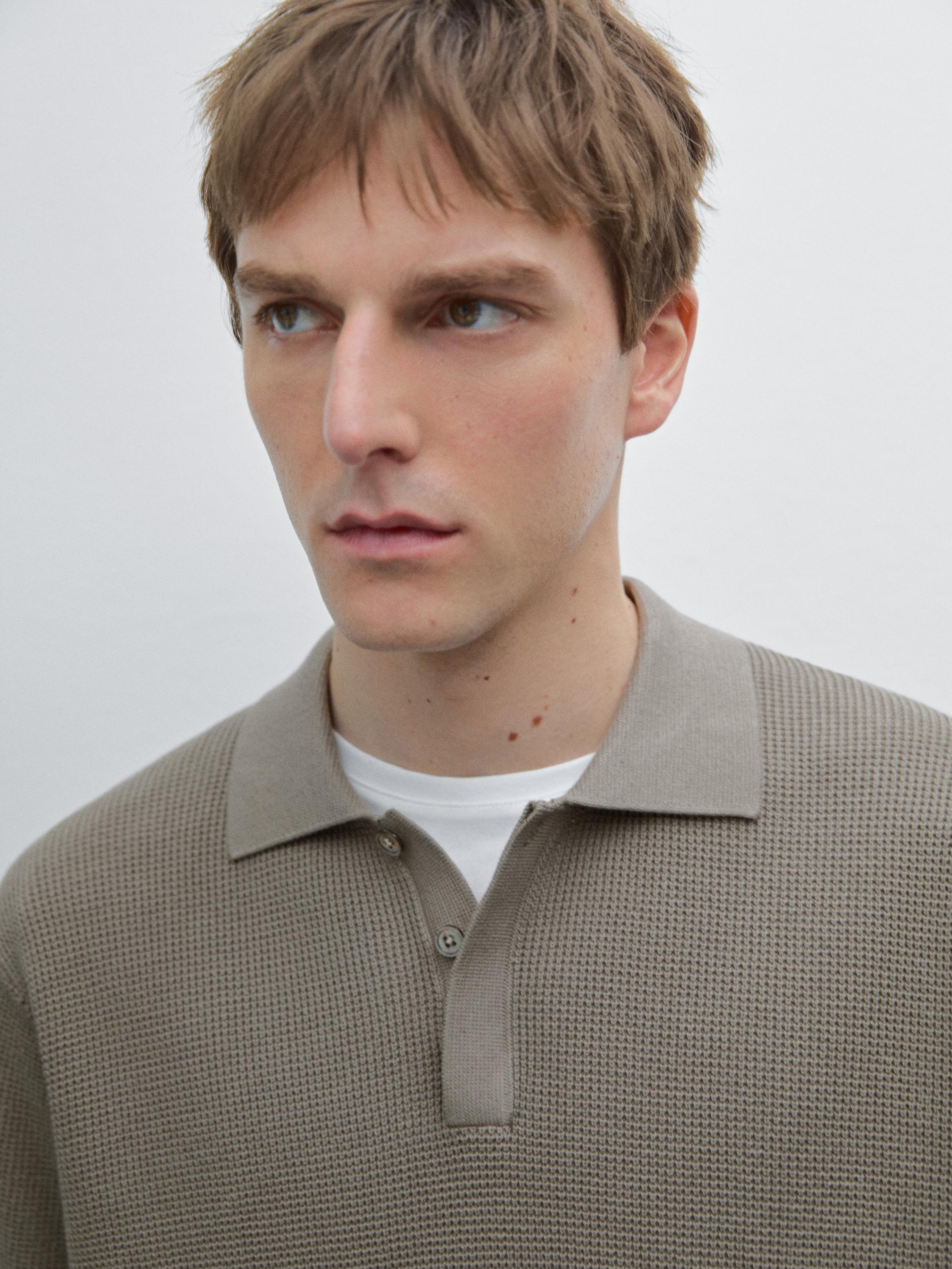 Textured cotton knit polo shirt
