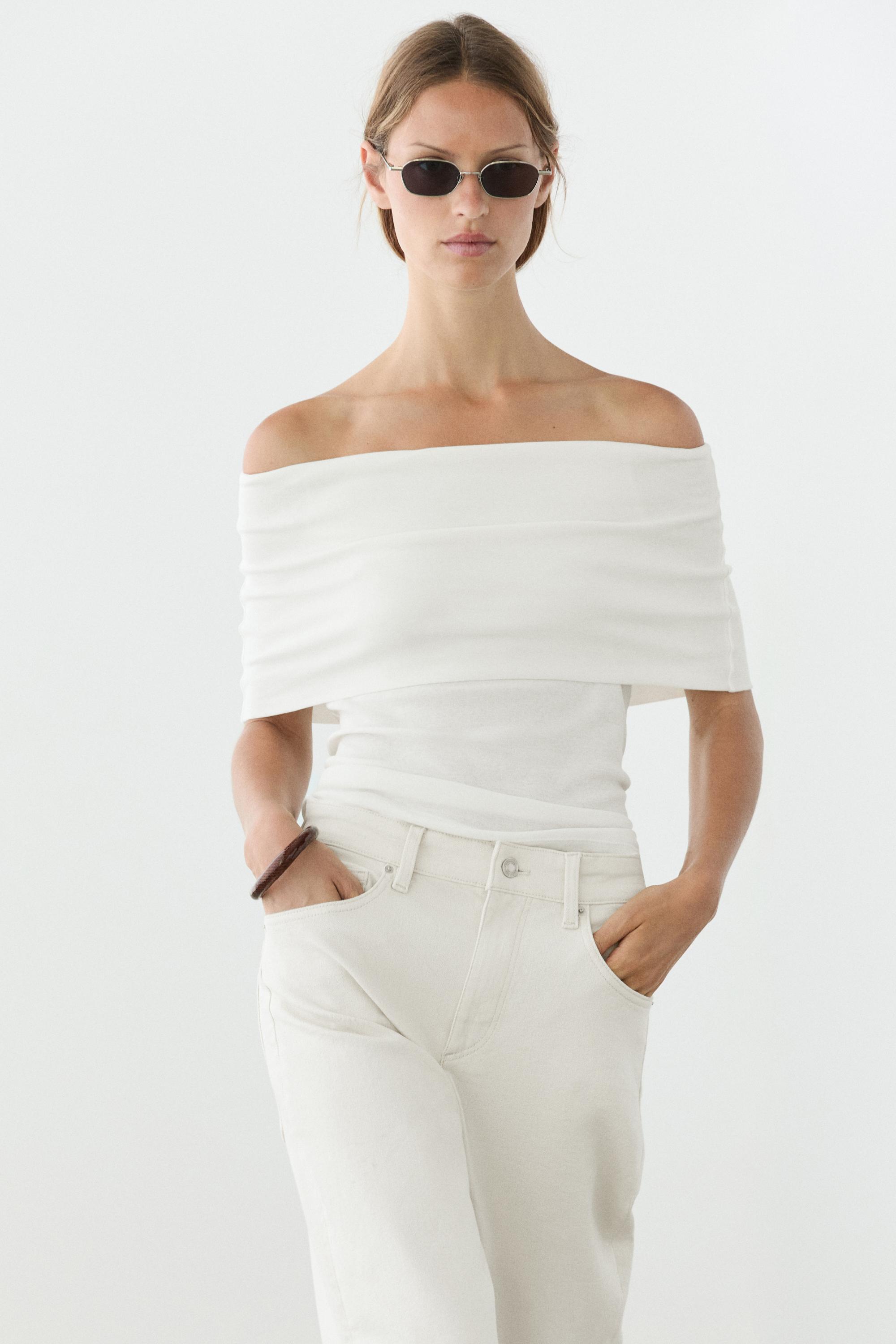 Cotton off-the-shoulder top — Off white