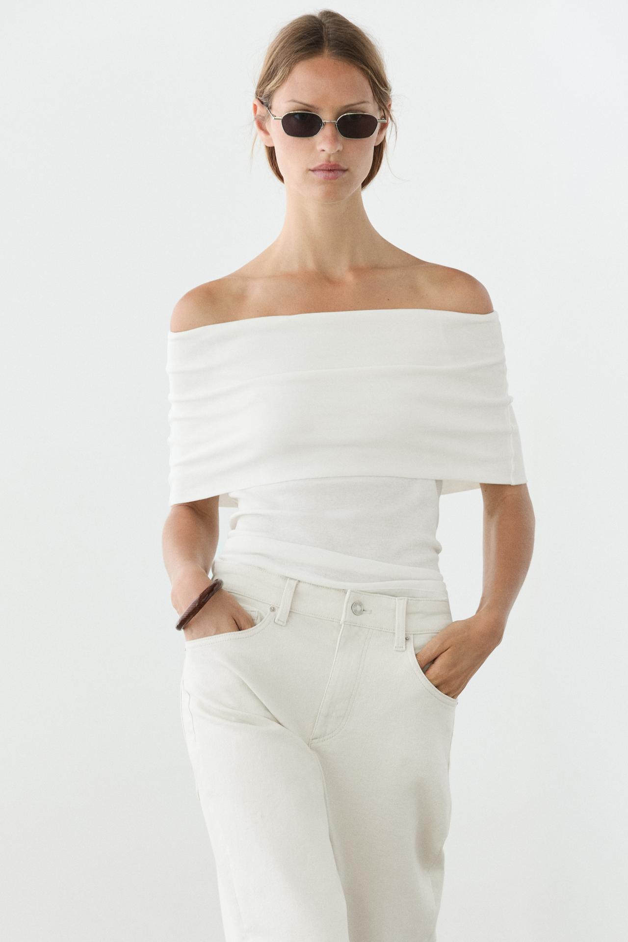 Cotton off-the-shoulder top — Off white