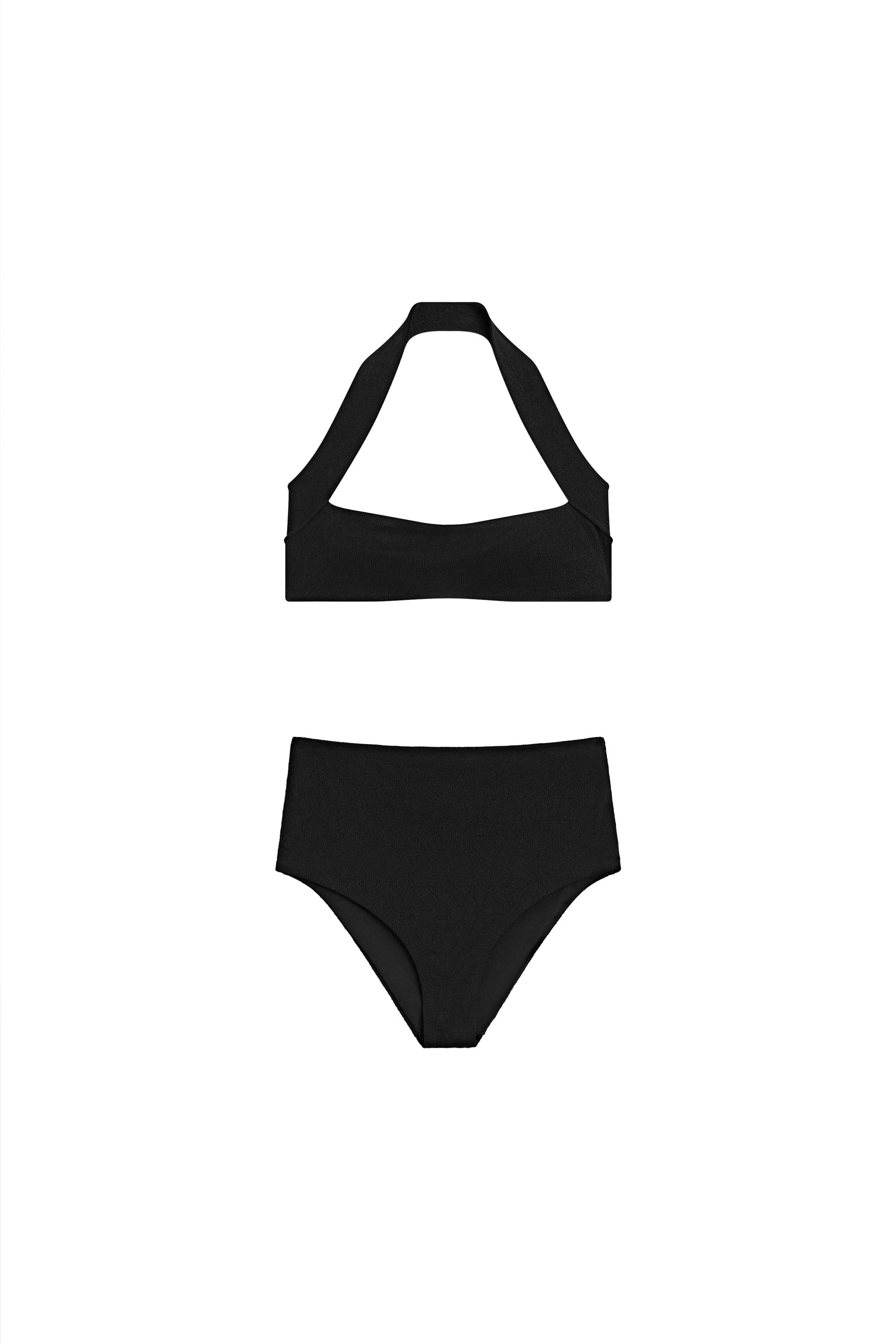 Textured high-waist bikini briefs — BLACK