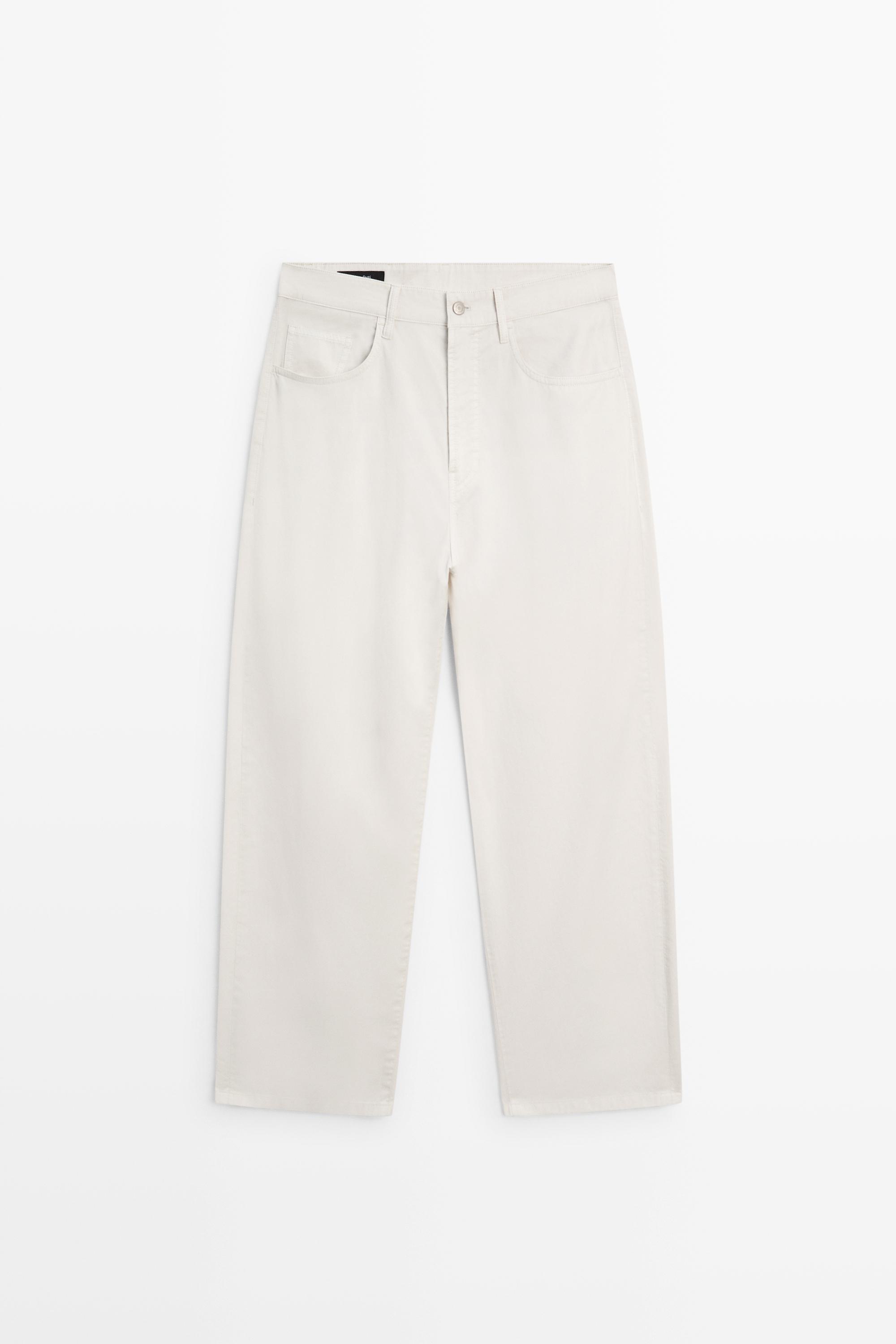 Barrel fit poplin denim-effect pants — STONE
