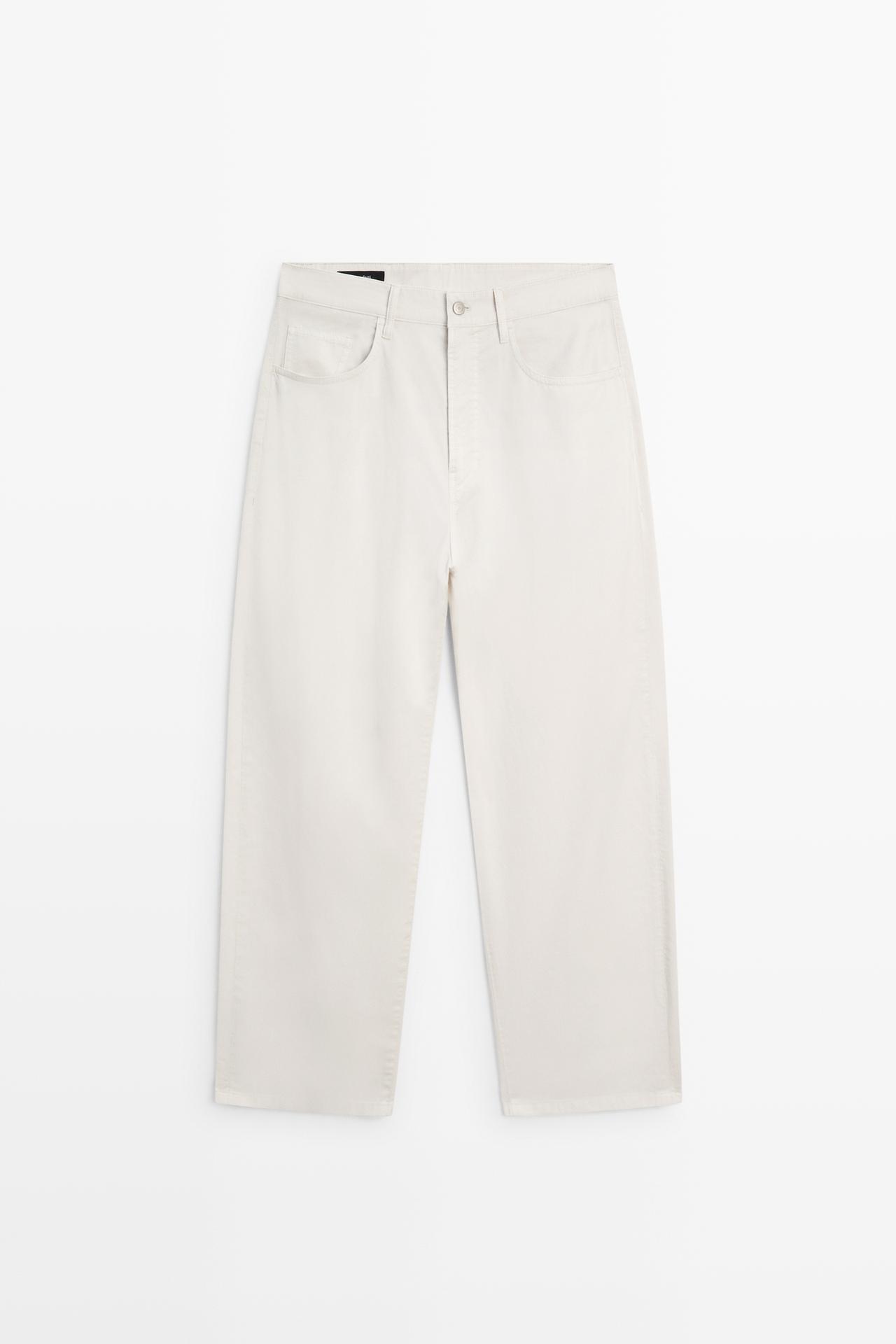 Barrel fit poplin denim-effect pants — STONE