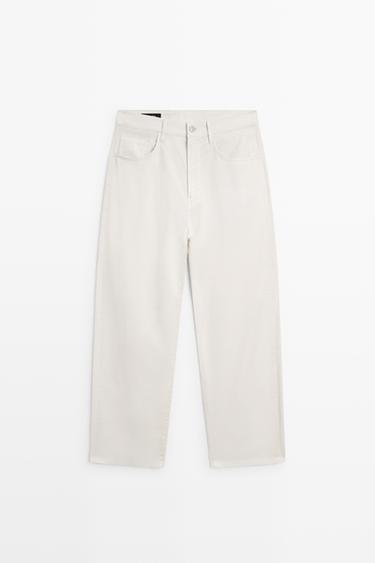 Barrel fit poplin denim-effect pants — STONE 2