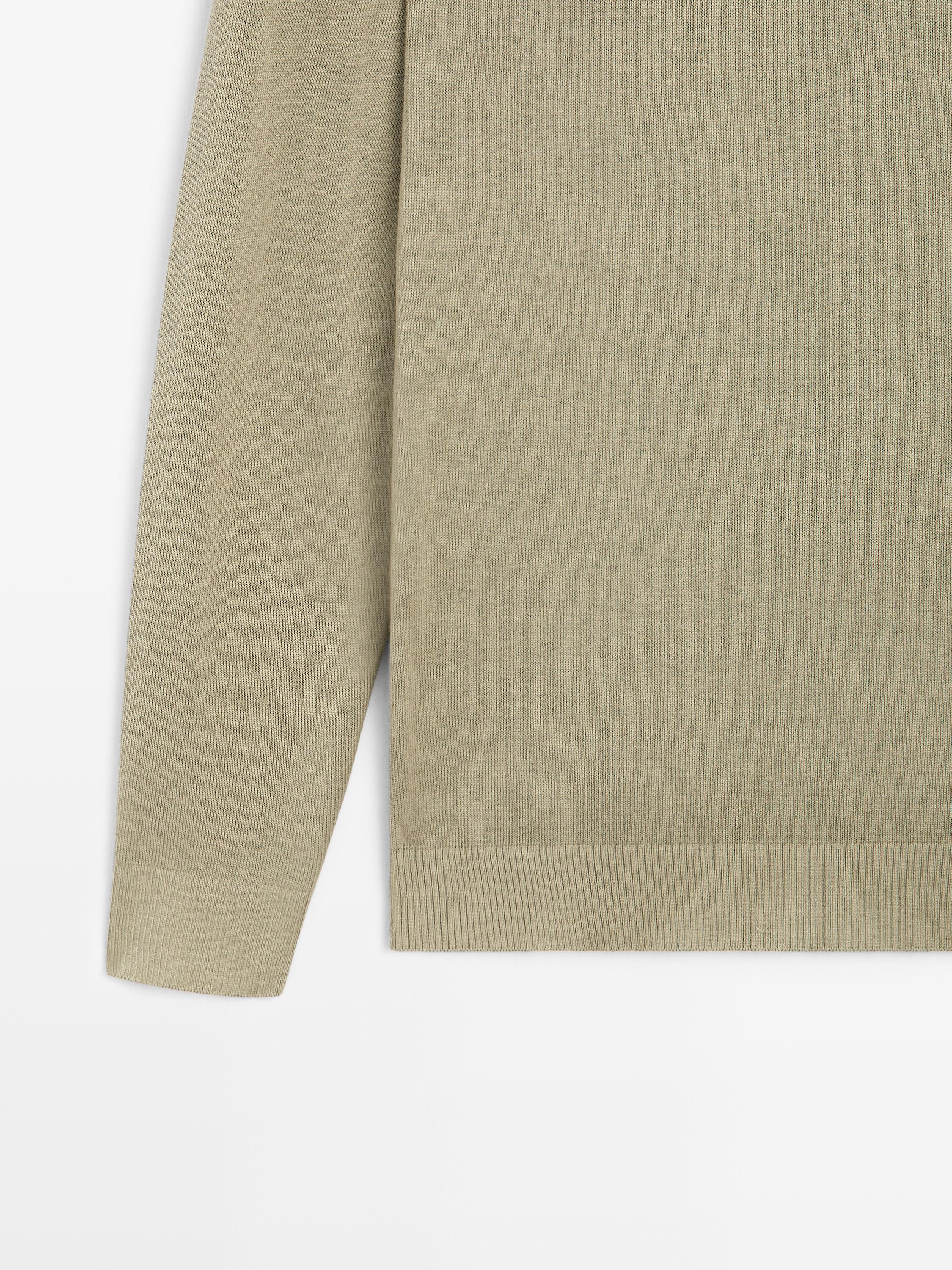 Knit cotton and wool sweater with crew neck — PALE GREEN