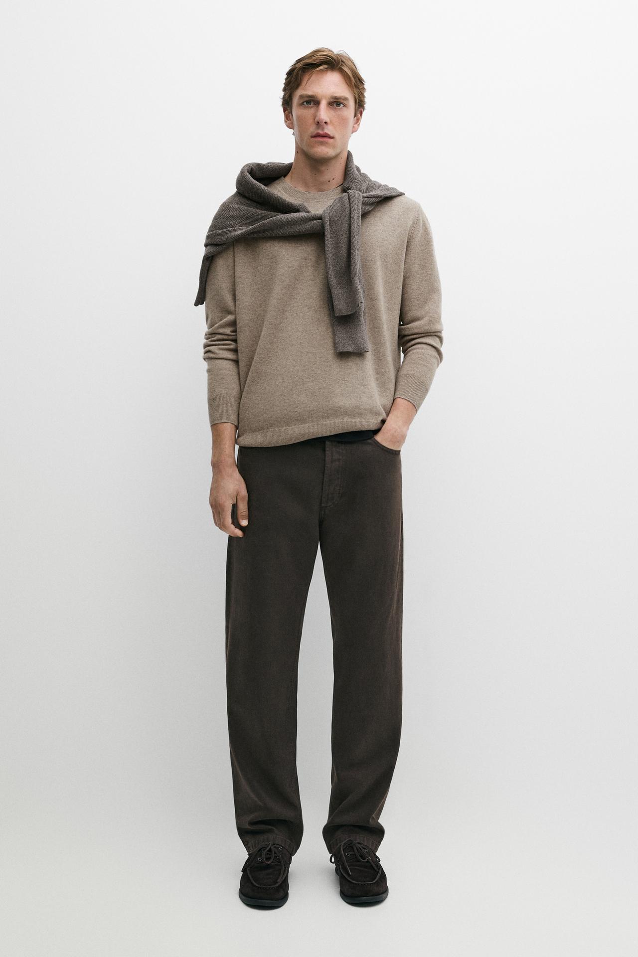 Tapered fit denim-effect pants — Chocolate