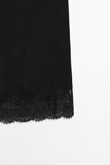 Flowing midi skirt with lace detail — BLACK 7