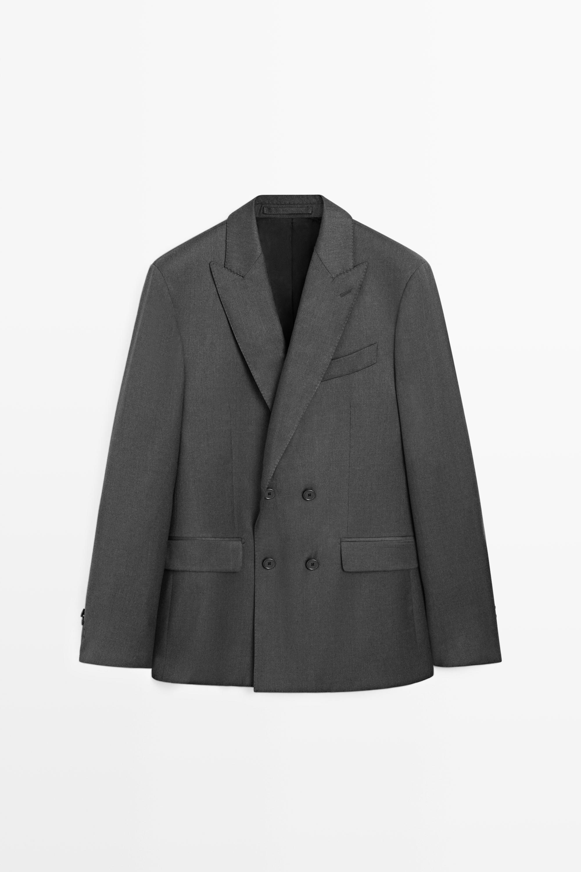 100% cool wool double-breasted suit blazer