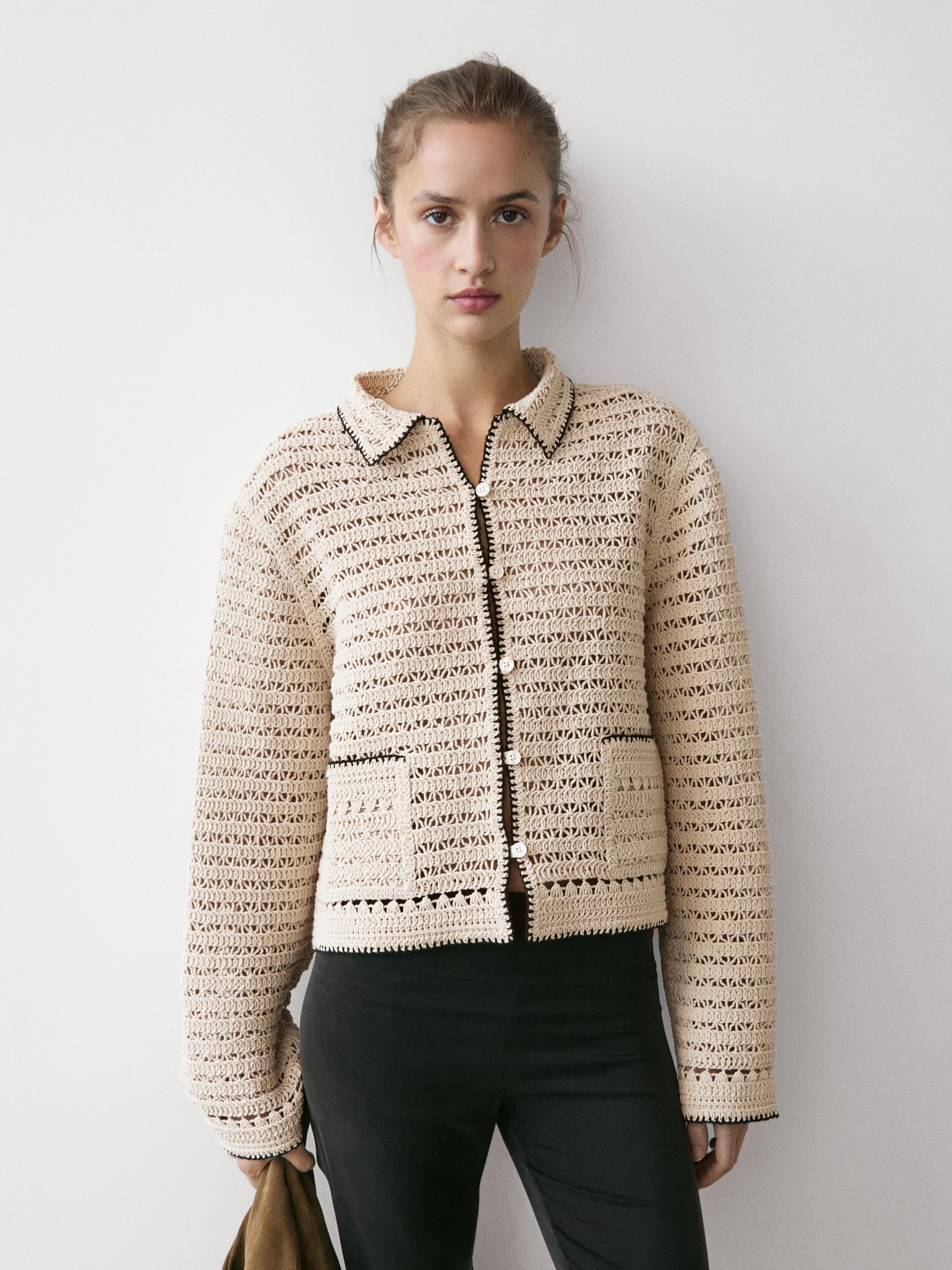 Contrast crochet knit cardigan