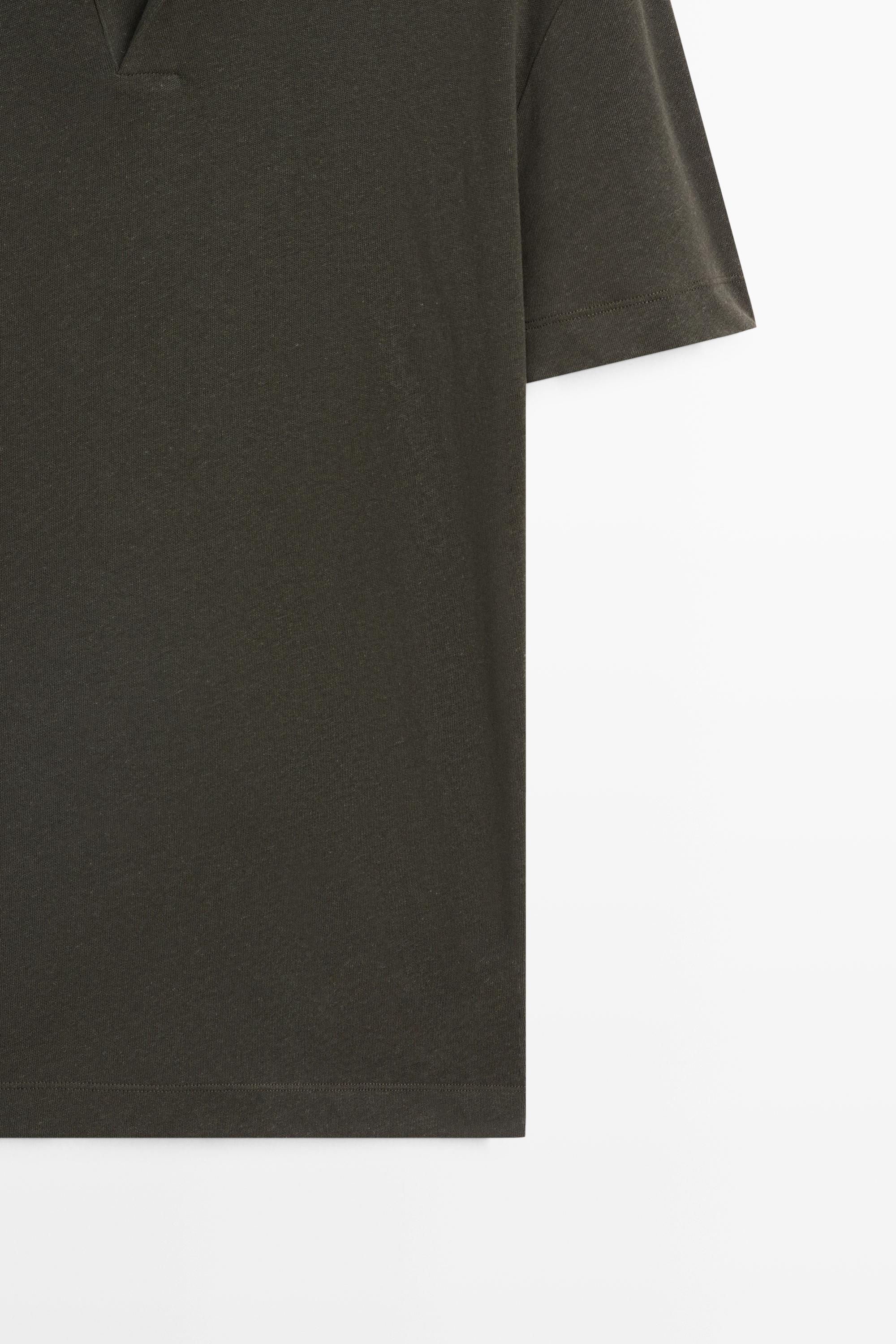 Short sleeve linen cotton polo shirt — DARK GREEN