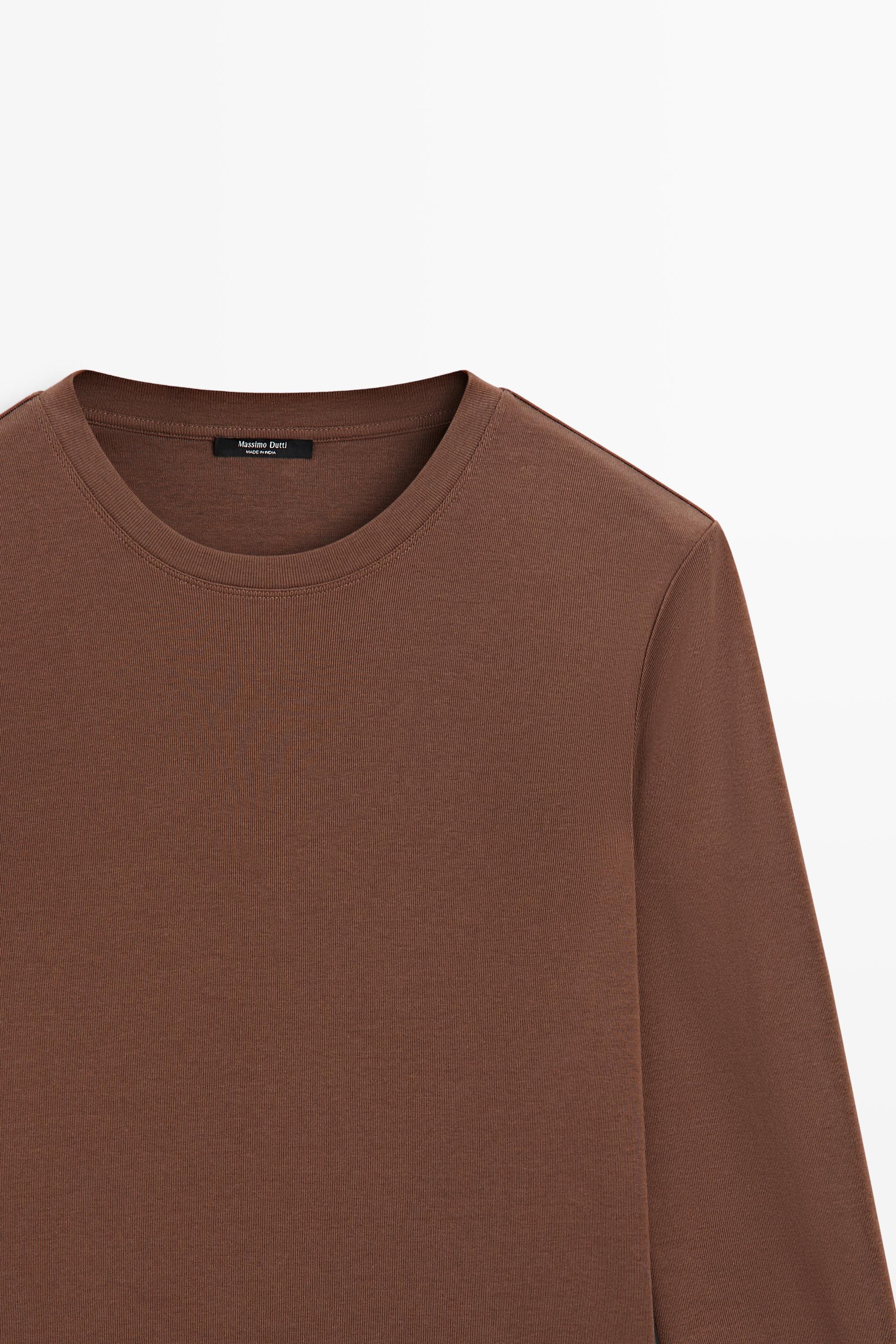 100% cotton long sleeve T-shirt — BROWN