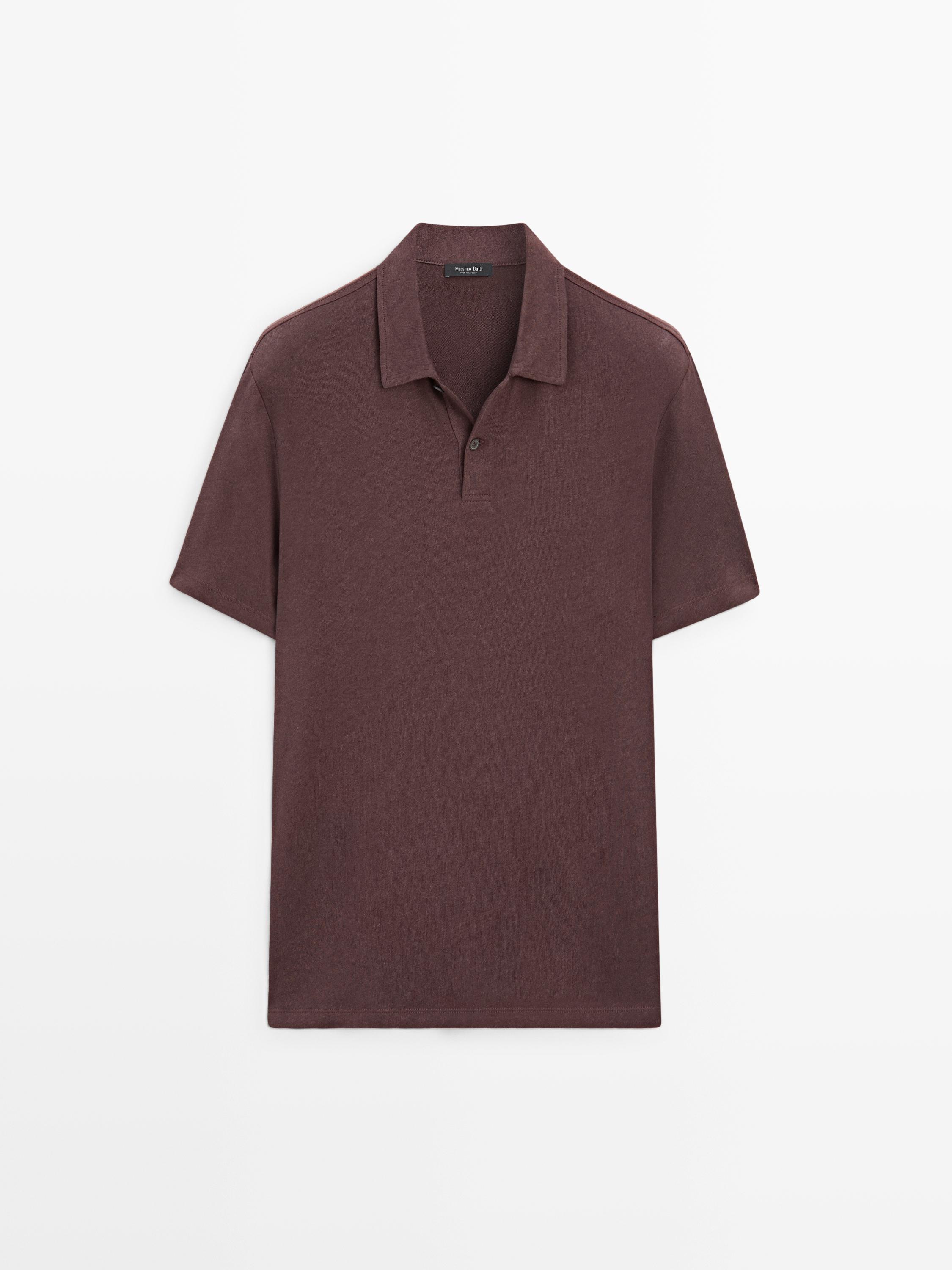 Linen and cotton short sleeve polo shirt