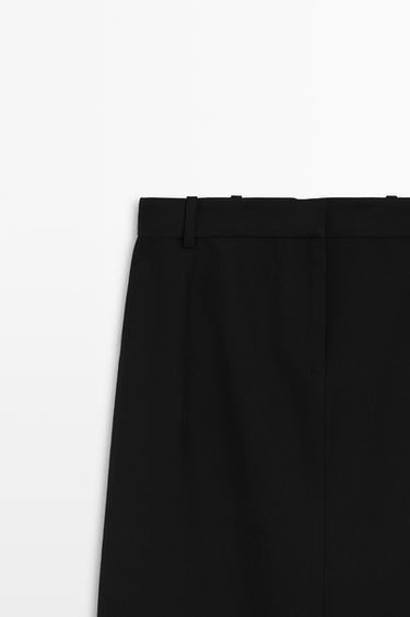 Straight wool blend midi skirt — DARK BLUE 4
