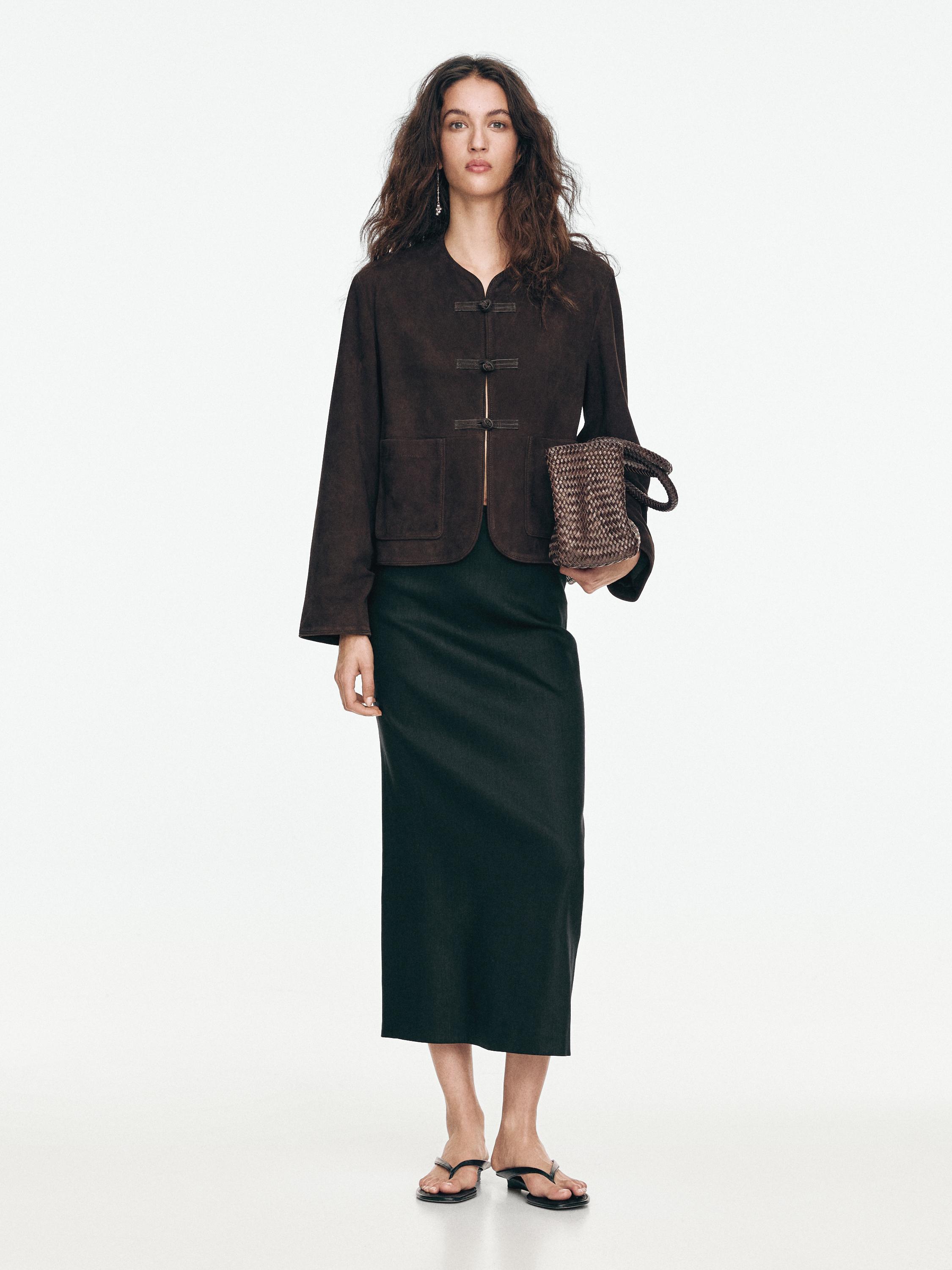Short suede leather jacket — BROWN
