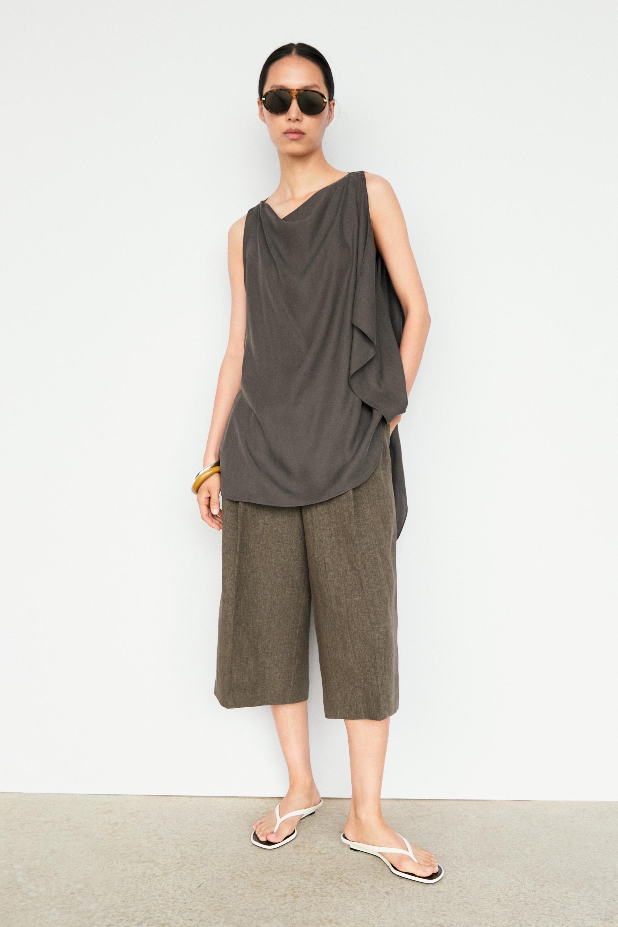 Asymmetric flowing cape top — MOLE BROWN