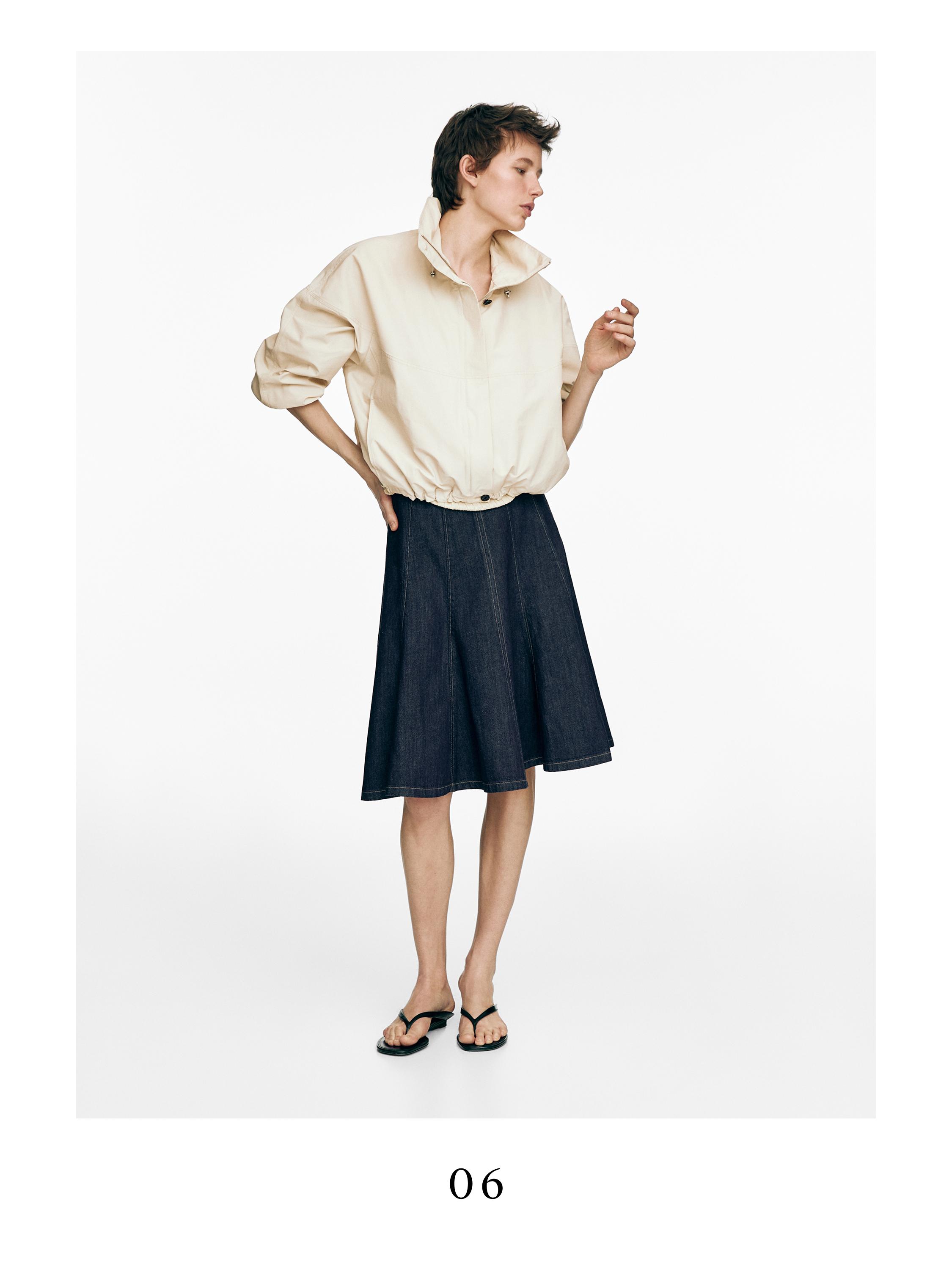 Denim godet midi skirt — DARK BLUE