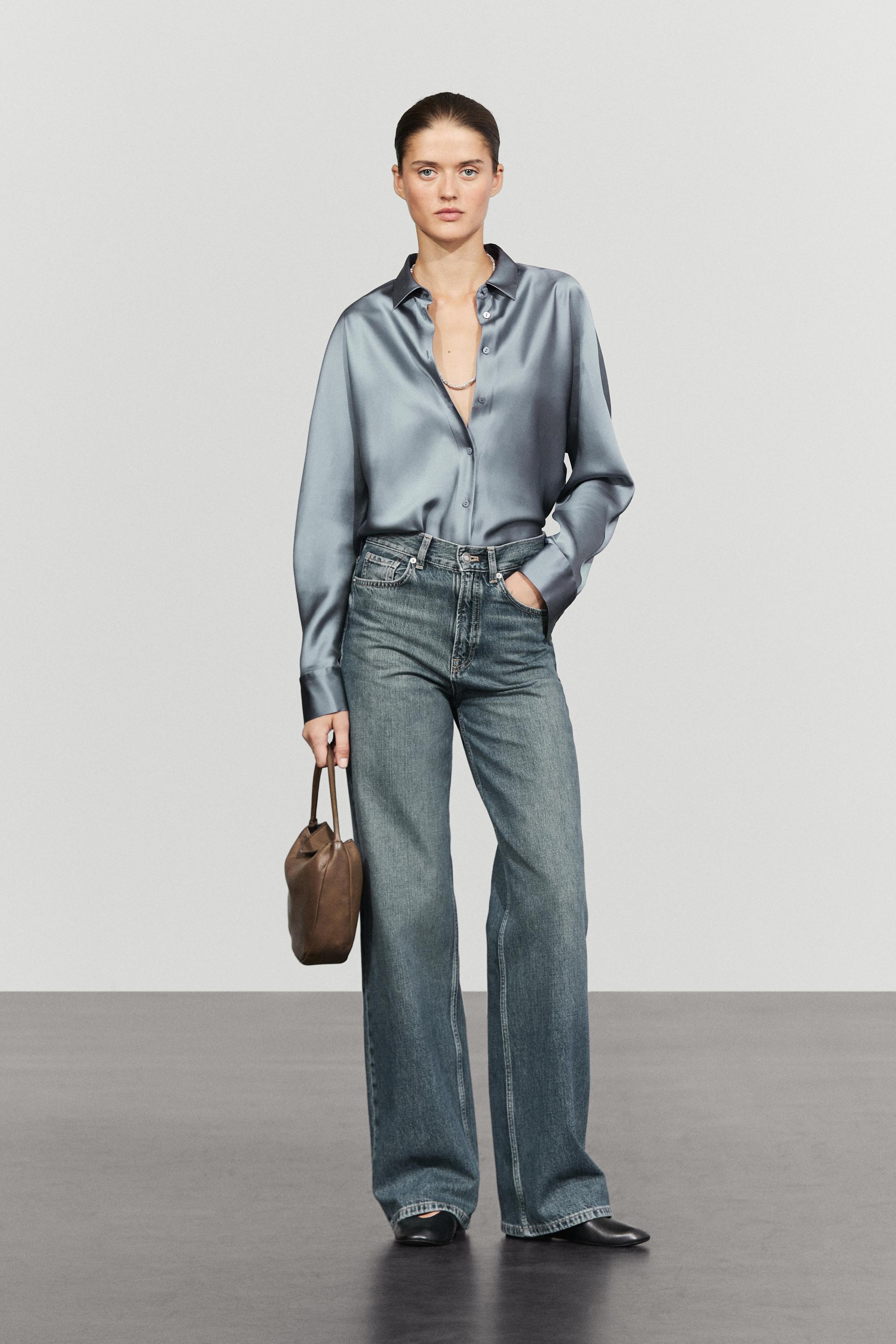 Flowing satin shirt — BLUISH GREY