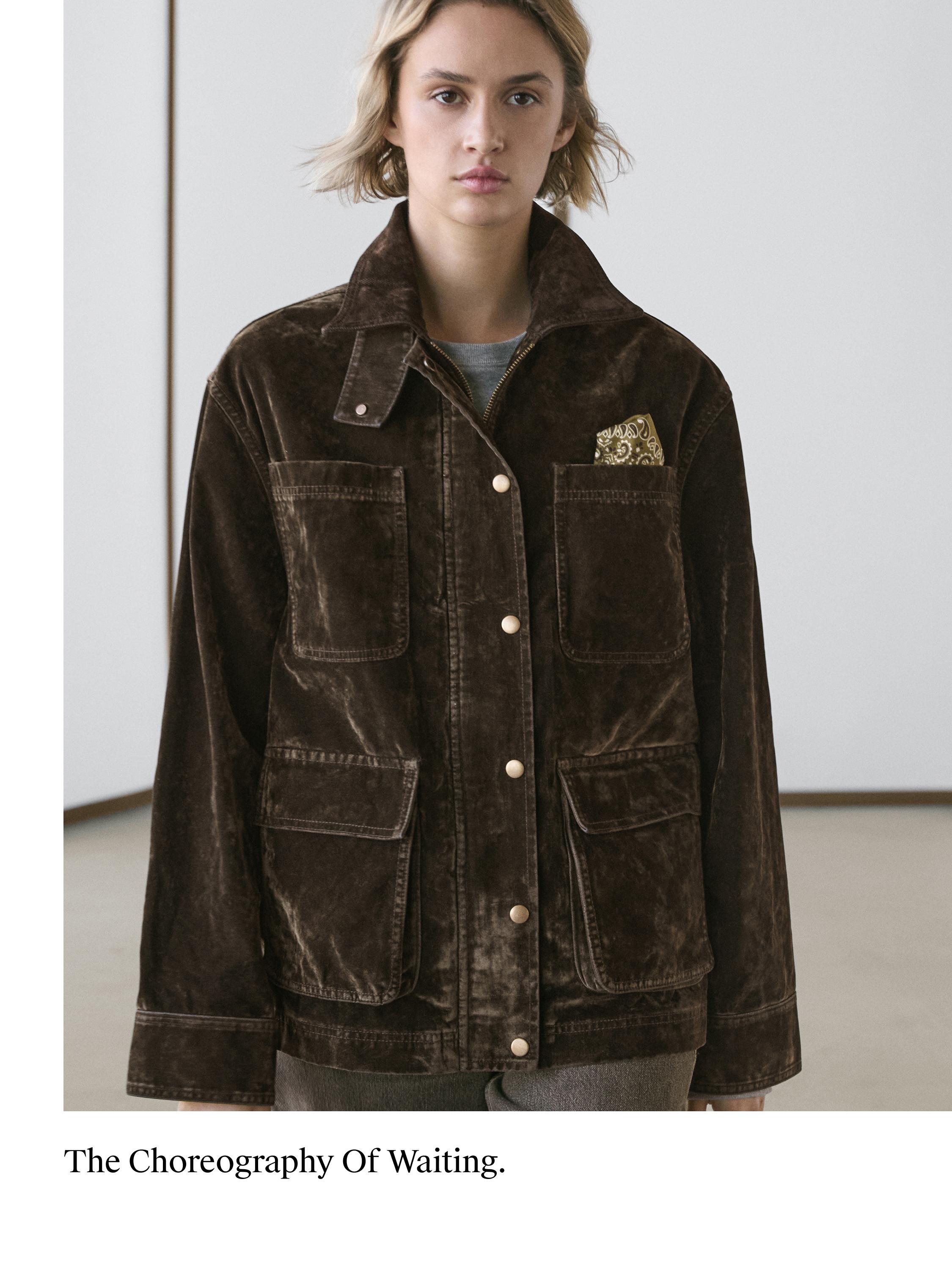 Flocked denim jacket with collar detail — KHAKI