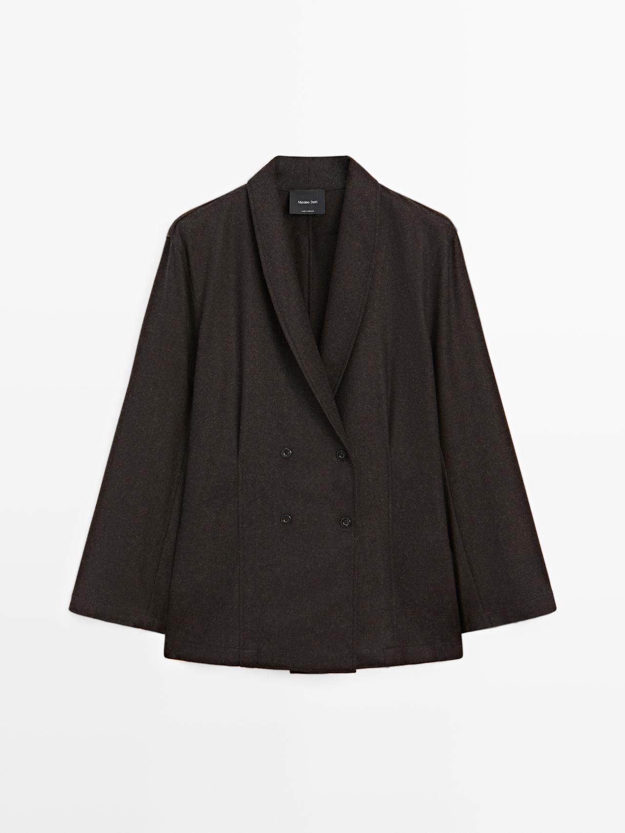 Massimo Dutti - Dame - Dobbeltradet Blazer I Uldblanding - Chokolade - 36