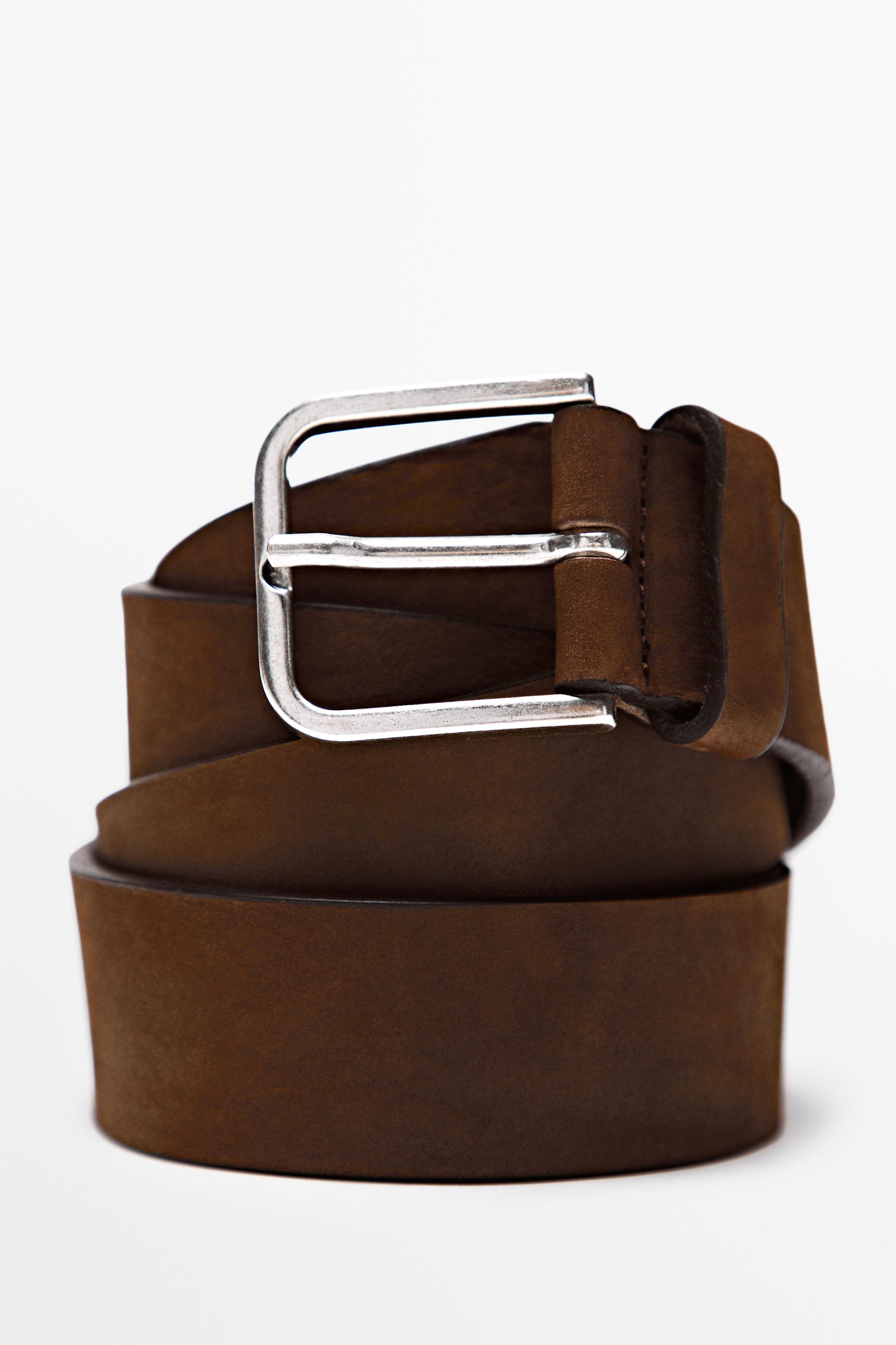 Nubuck leather belt — BROWN