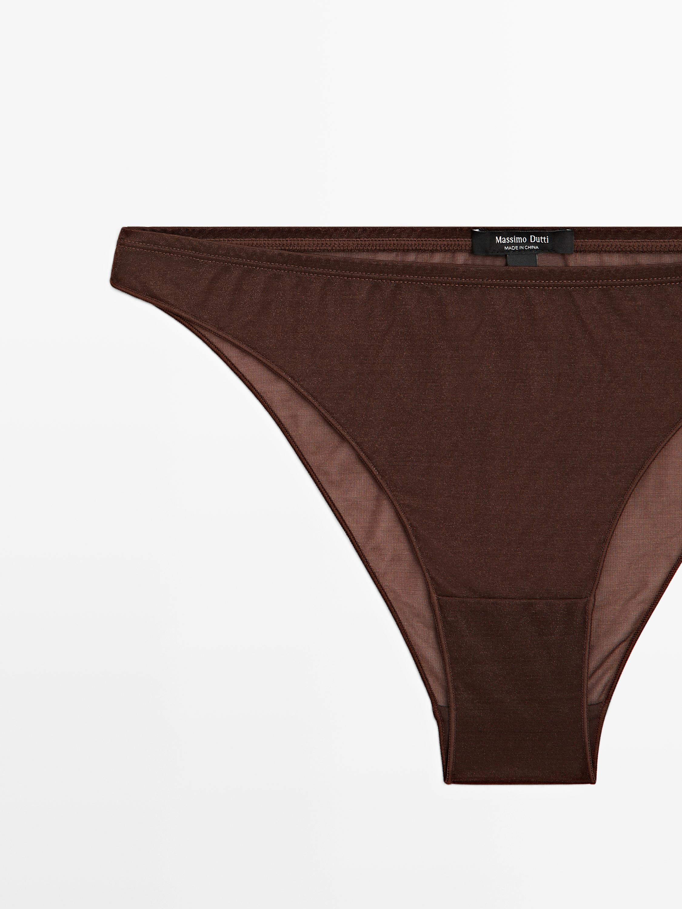 Semi-sheer briefs with metallic detail — BROWN