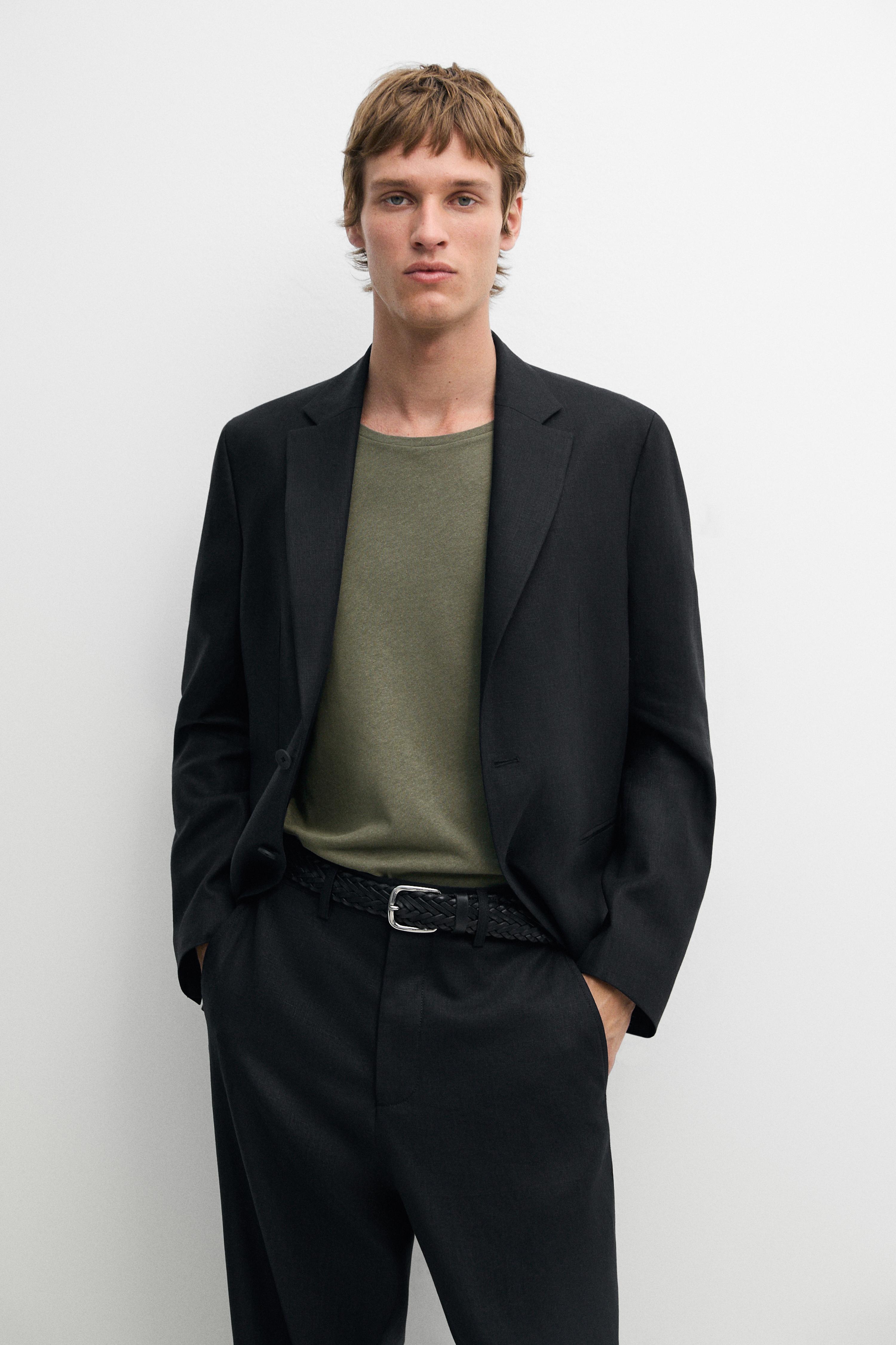 Tailored fit 100% linen suit blazer — BLACK