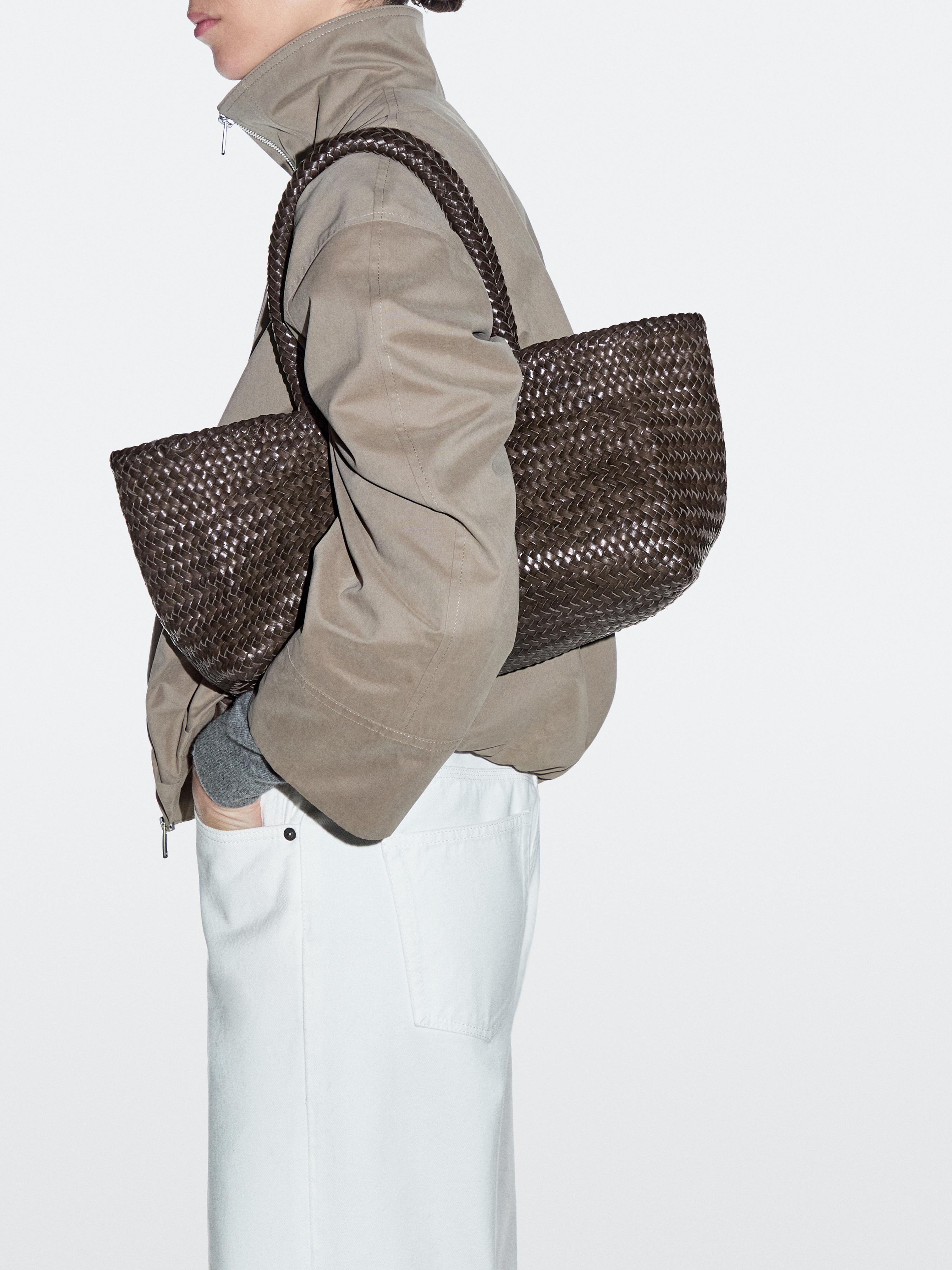 Medium braided nappa leather tote bag — BROWN