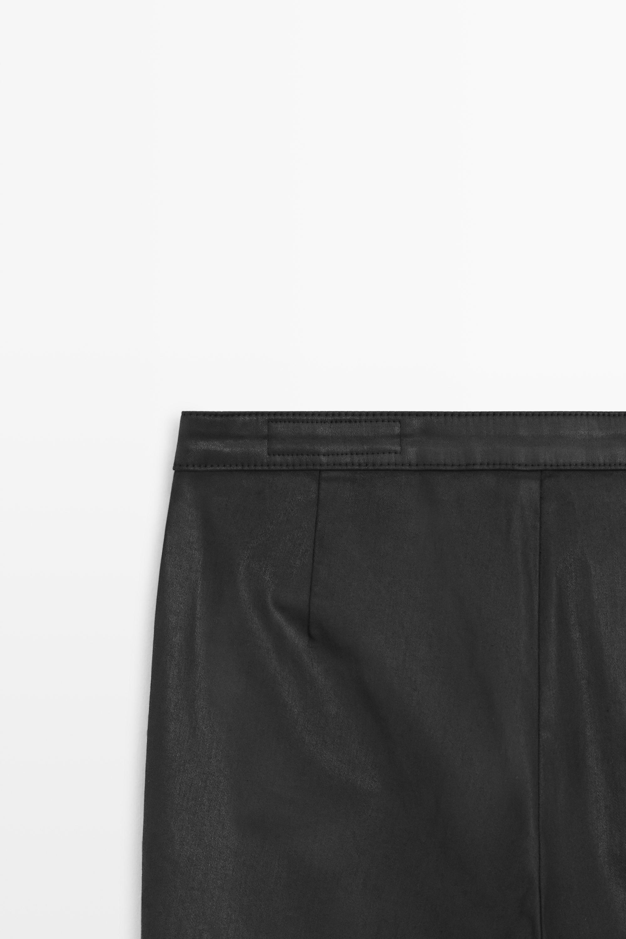 Rubberised cropped flare pants — BLACK