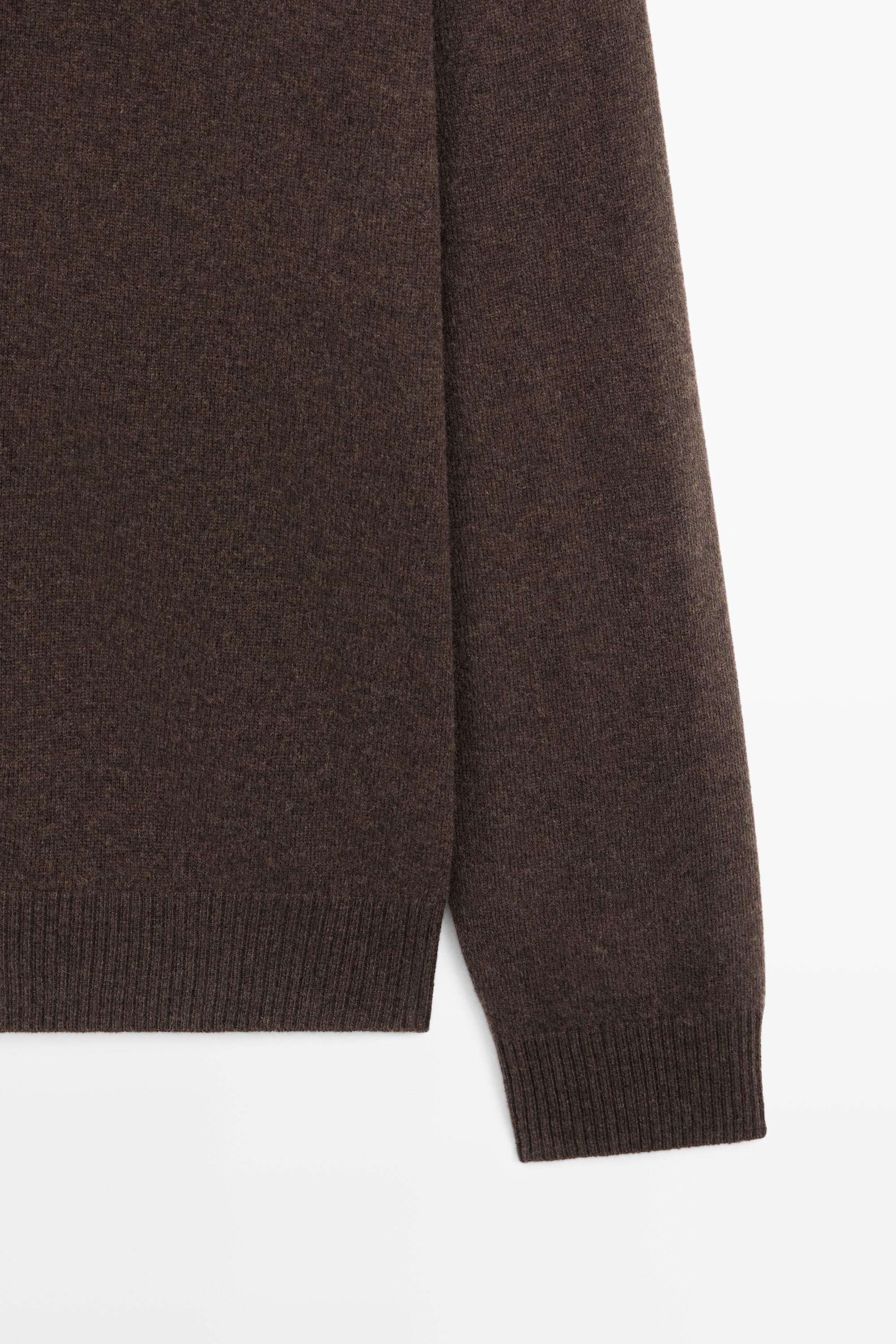 Wool blend round neck knit sweater — Chocolate