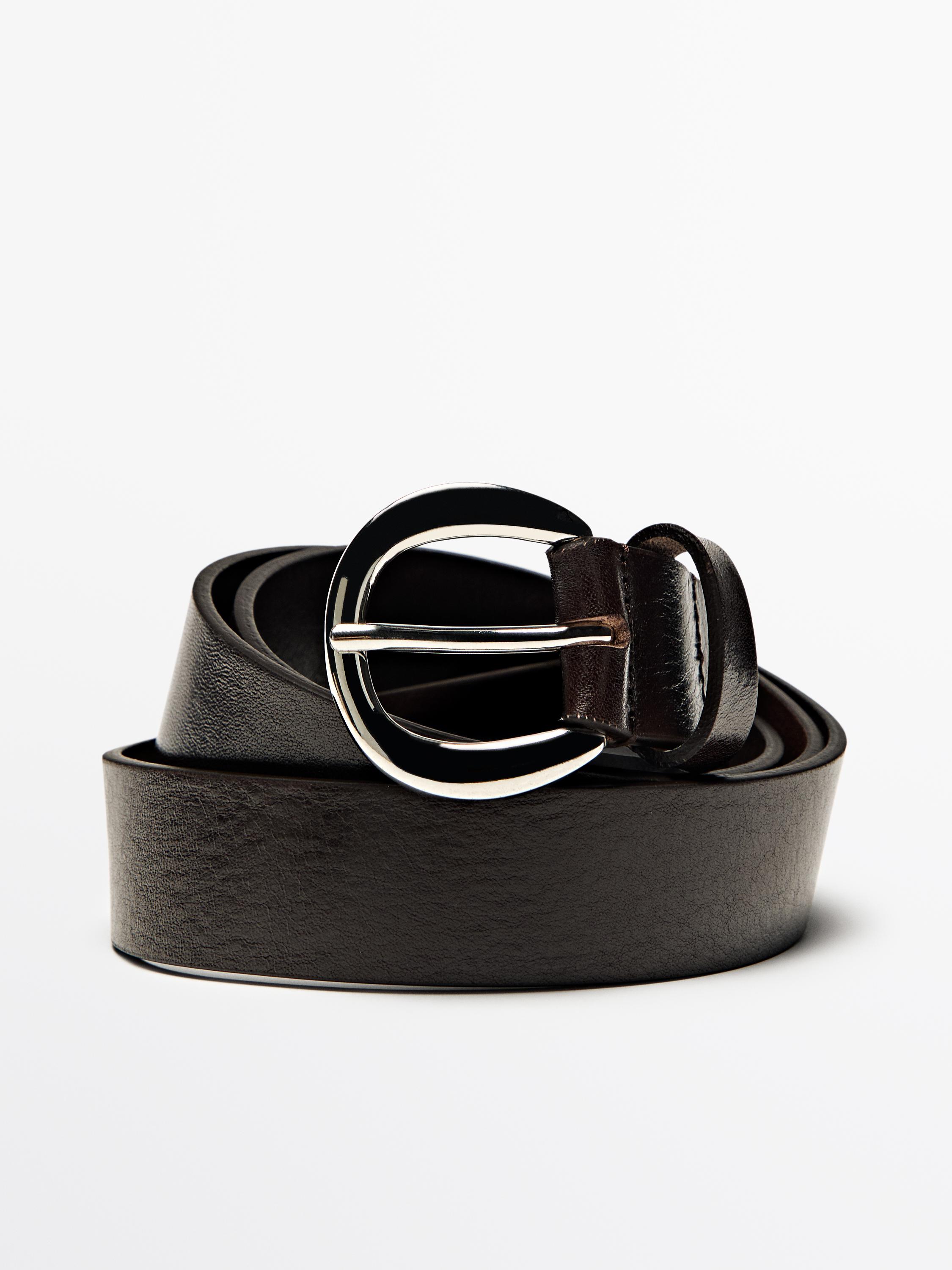 Nappa leather belt with round buckle