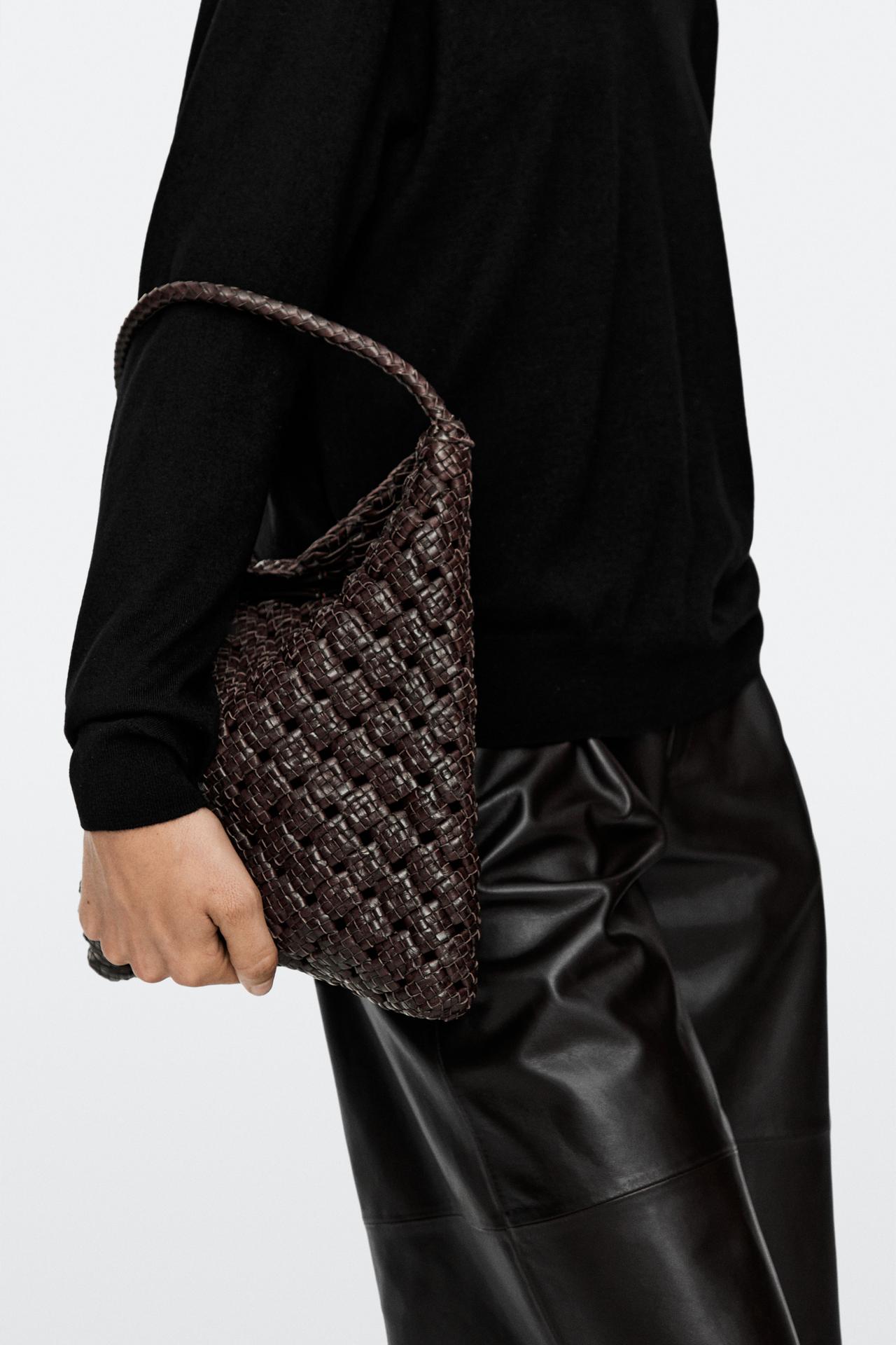 Medium braided nappa leather bag — BROWN