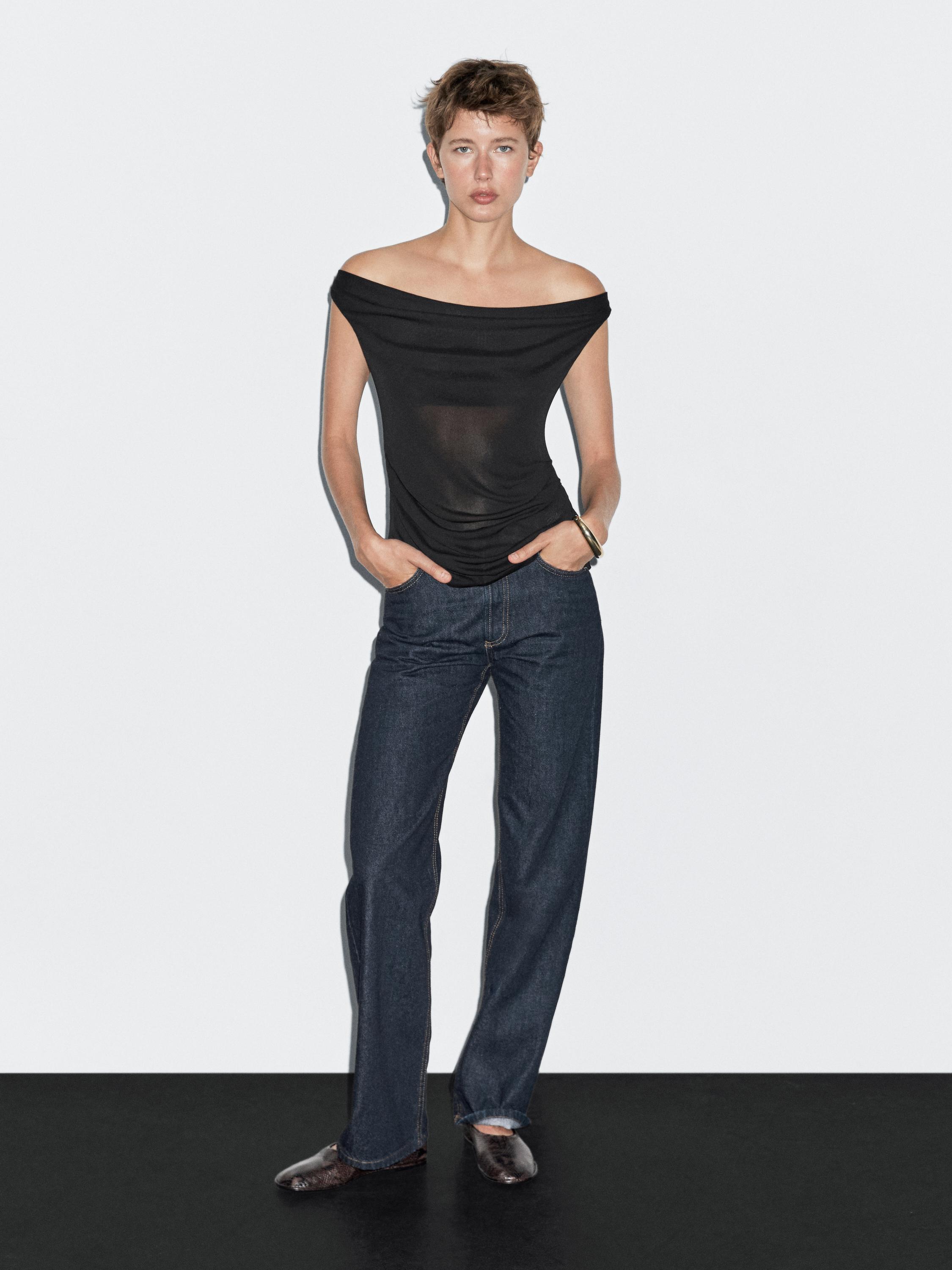 Flowing draped neck top