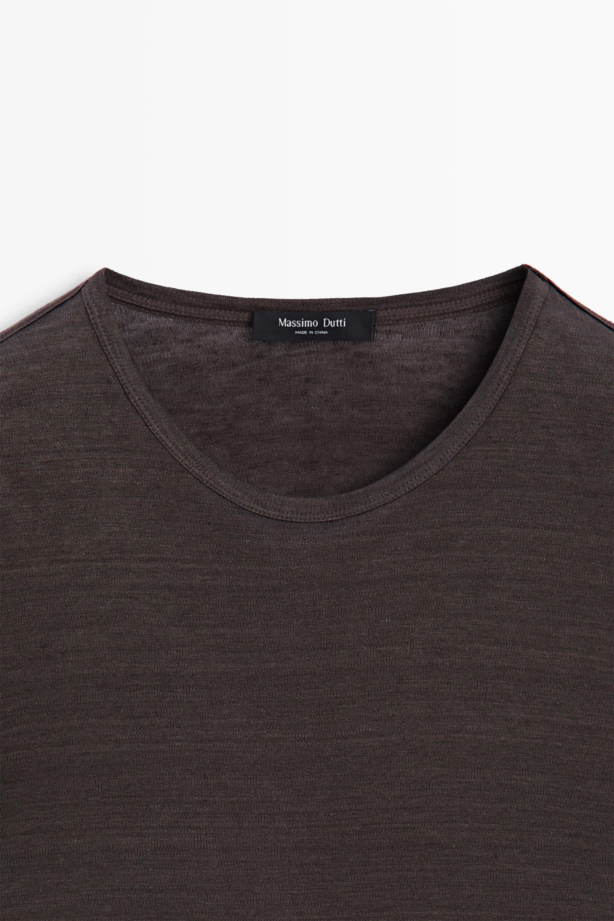 100% linen short sleeve T-shirt — BROWN