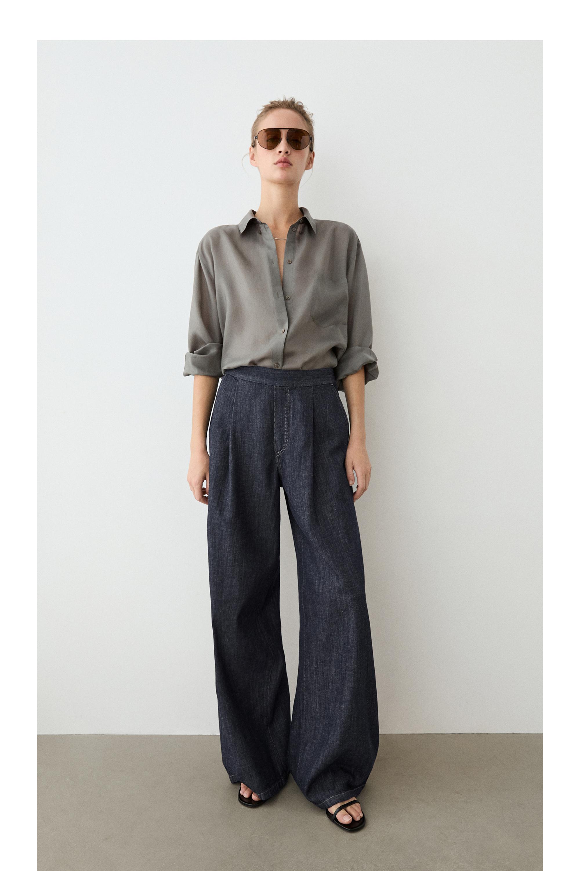 Cotton blend pleated semi-jogger pants — DARK BLUE