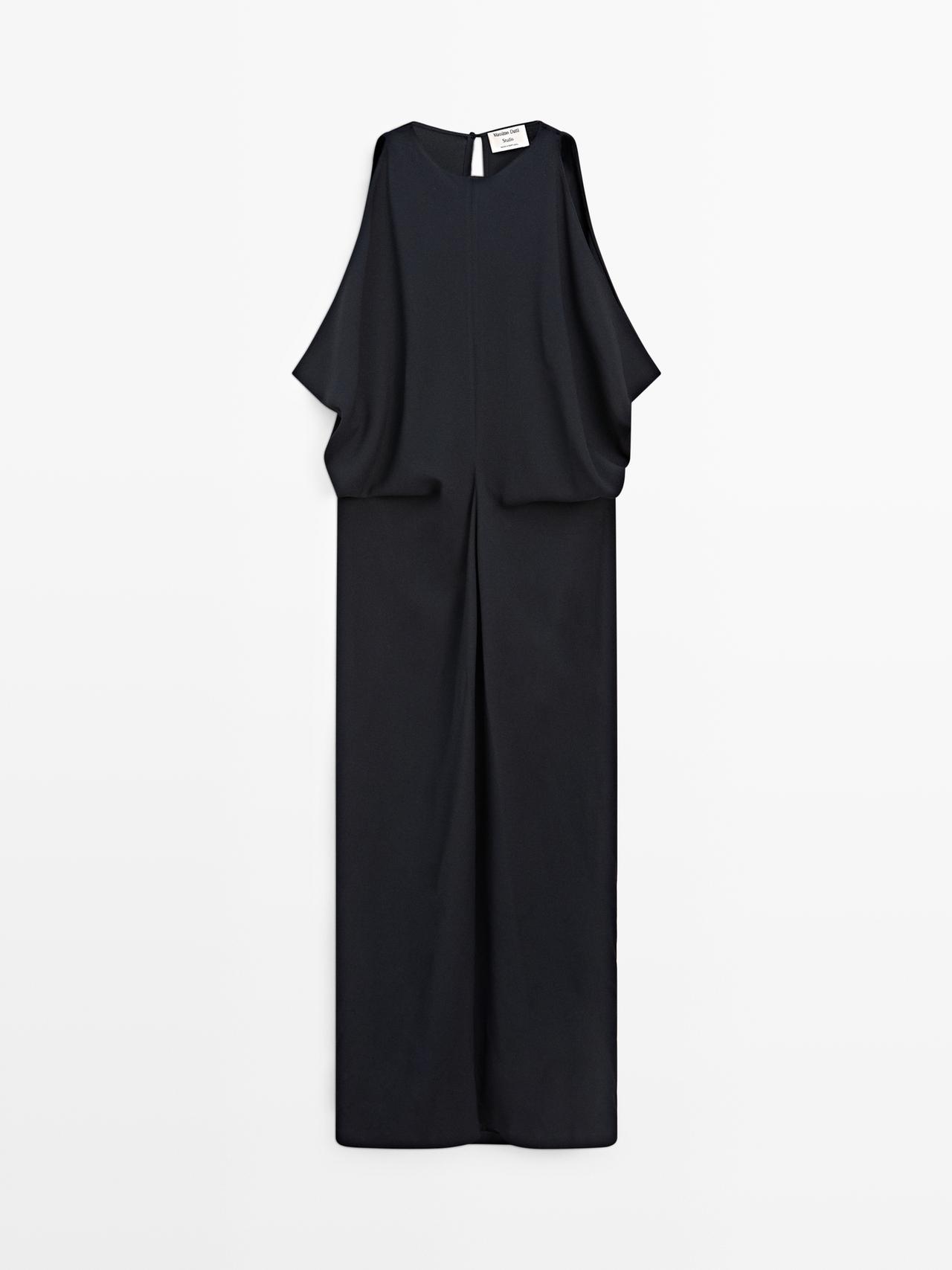 Robe Midi À Plis - Bleu Marine - M - Massimo Dutti - Femme