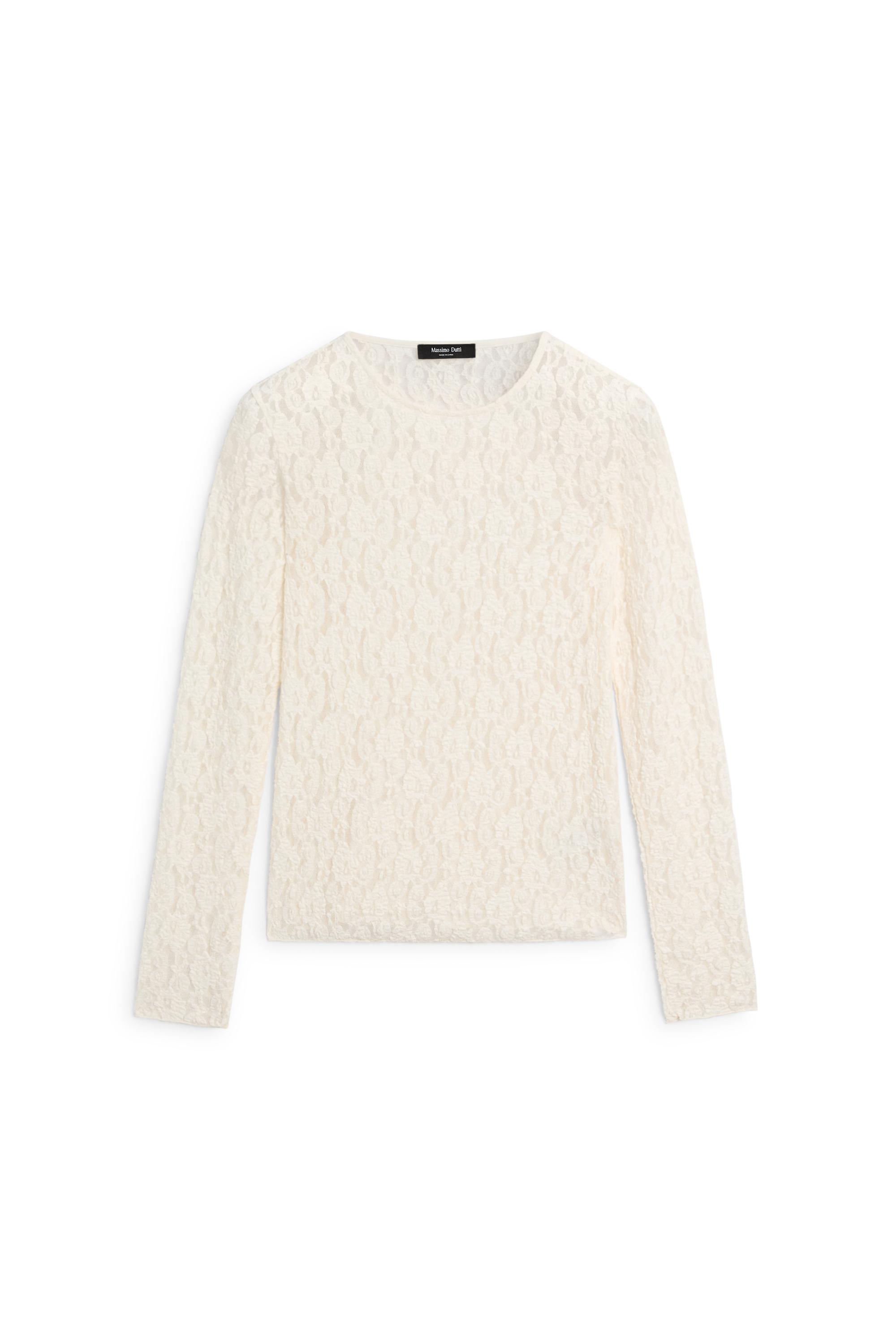 Long sleeve lace detail T-shirt — CREAM