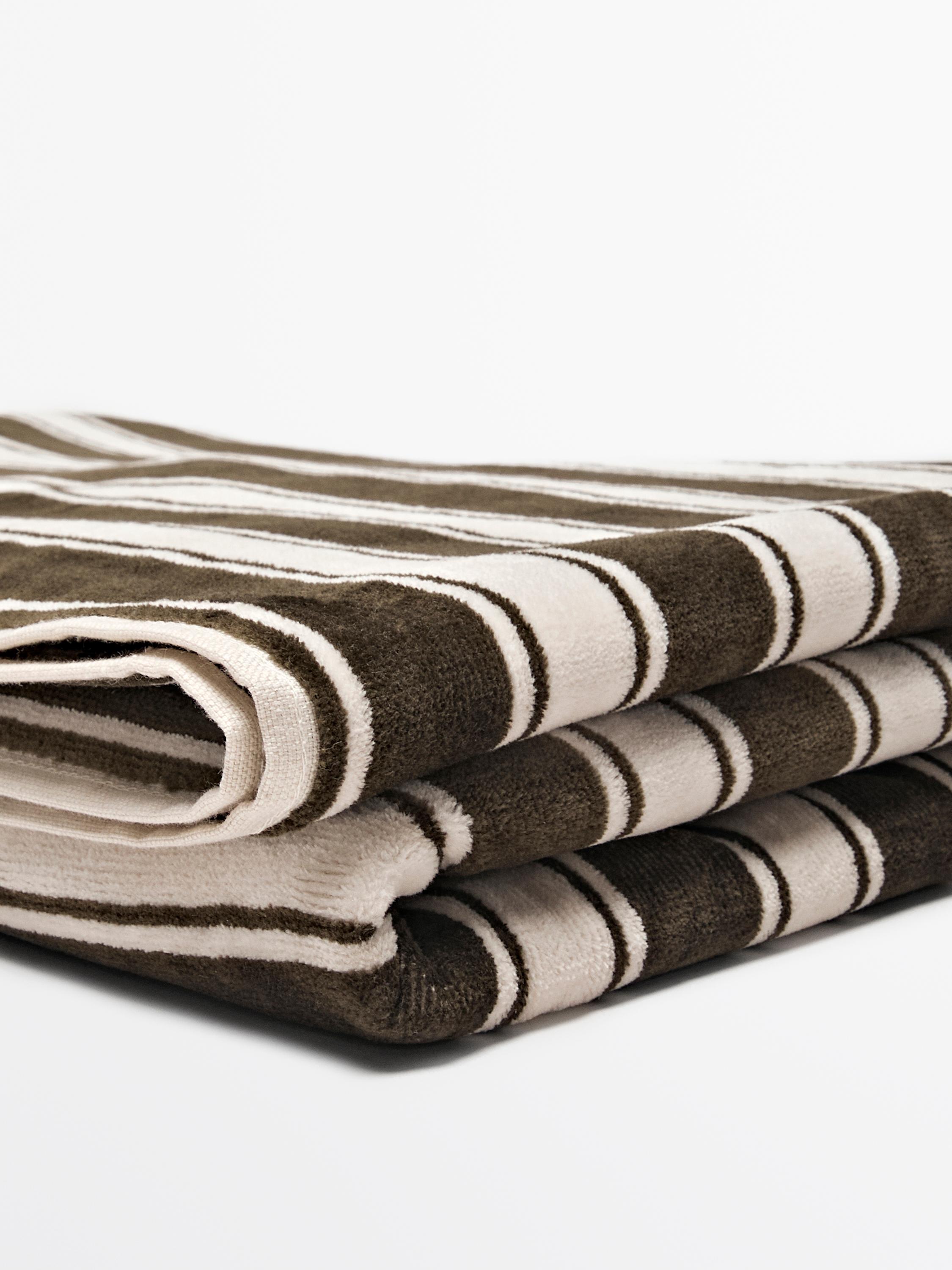 Striped cotton towel — KHAKI