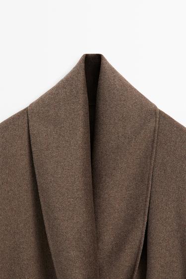 Wrap-style melange wool blend jacket — MOLE BROWN 9