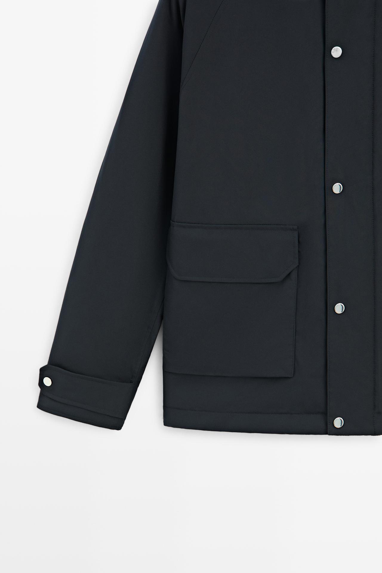 Short quilted parka with pocket details — NAVY BLUE