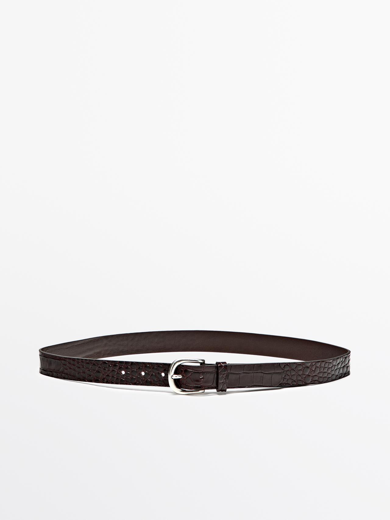 Cintura Incisa In Pelle Nappata - Marrone Vigoré - S / 80cm - Massimo Dutti - Femminile