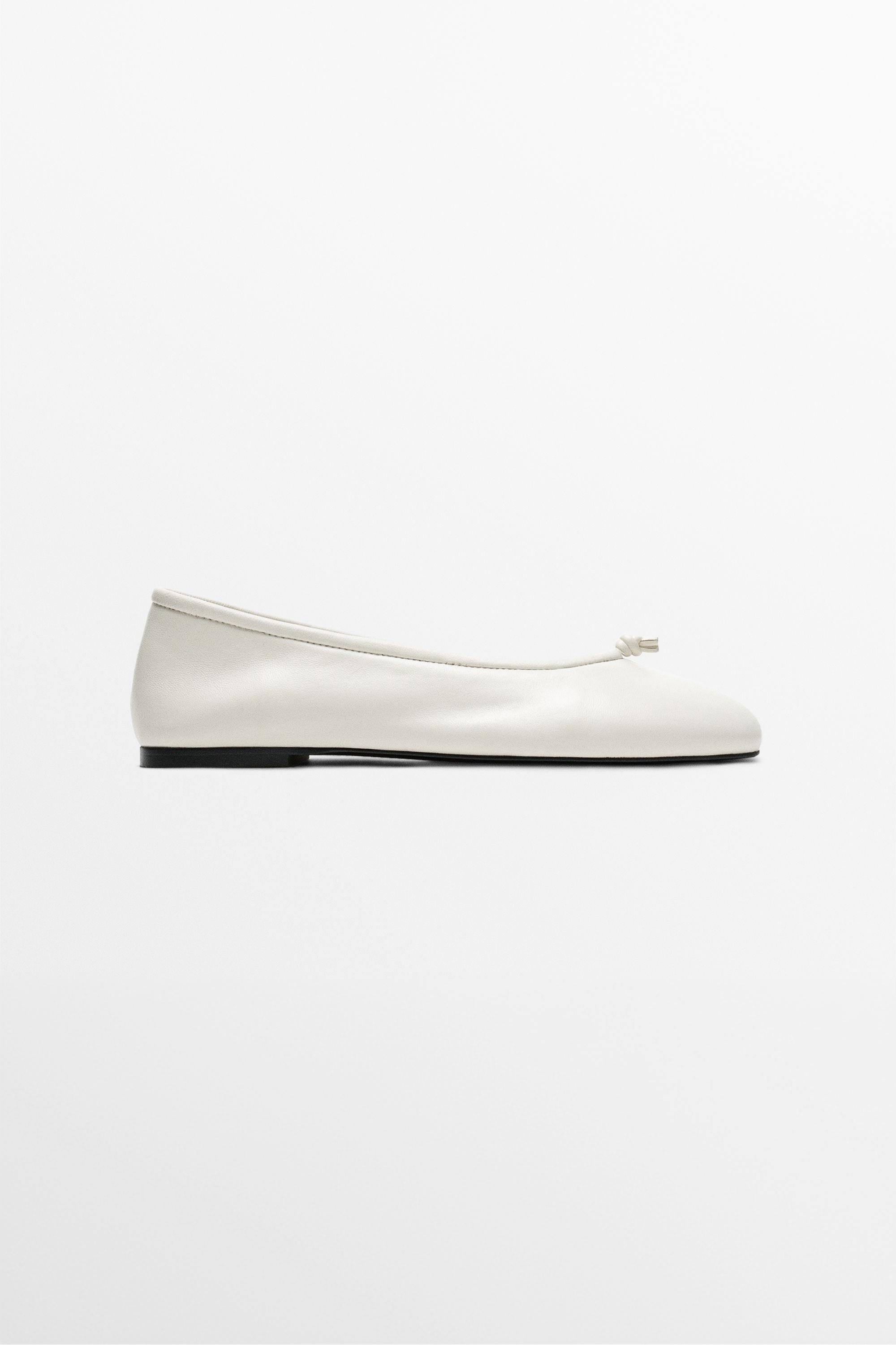 Leather knot ballet flat — WHITE