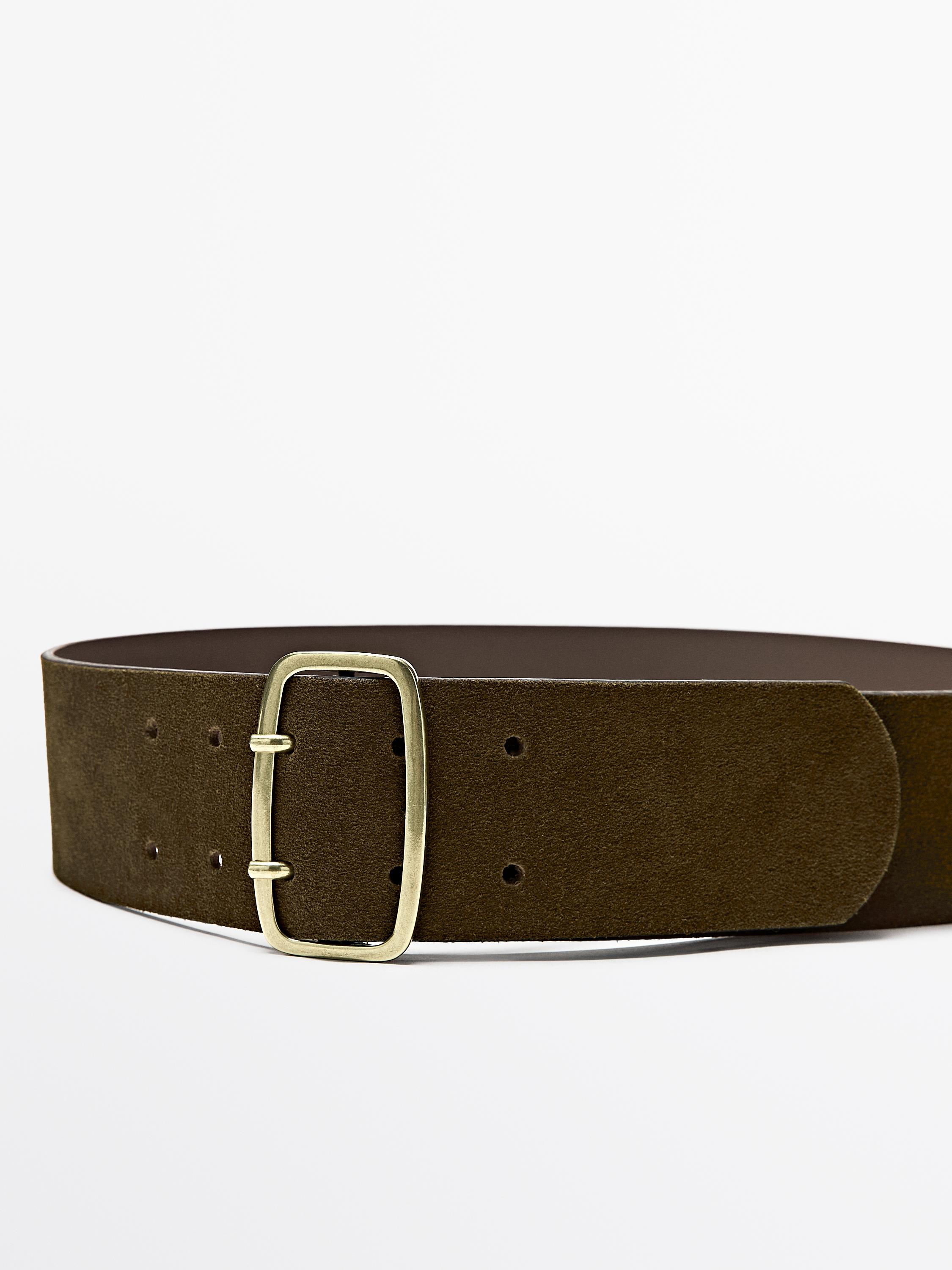 Ceinture boucle rectangulaire croûte de cuir