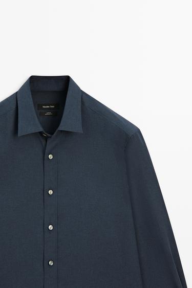 100% cotton regular fit melange twill shirt — NAVY BLUE 4