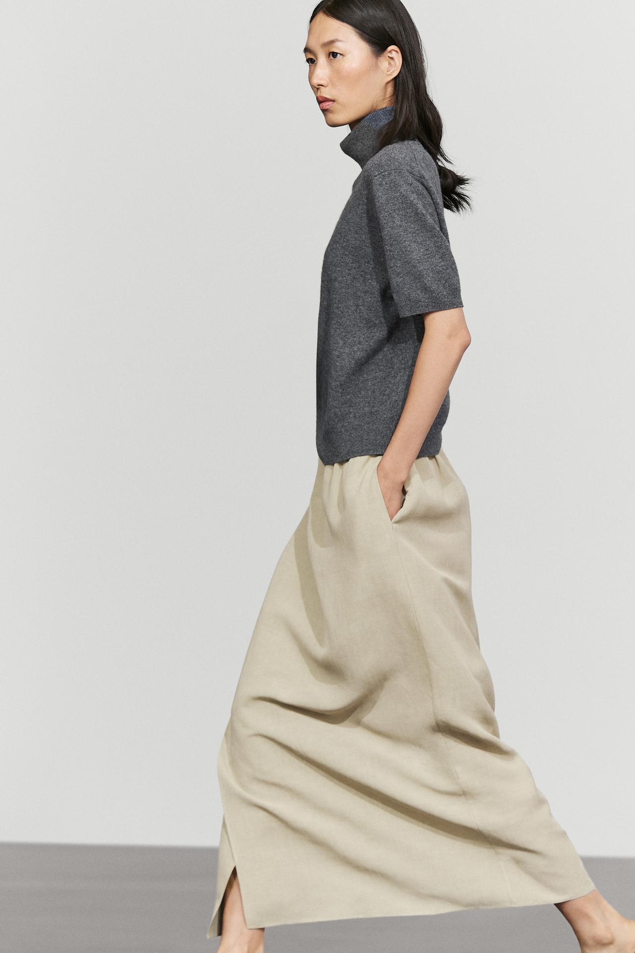Double-layer midi skirt - STUDIO — PALE KHAKI