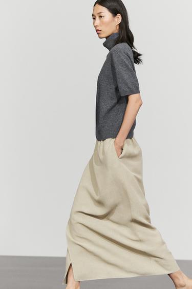 Double-layer midi skirt - STUDIO — PALE KHAKI 5