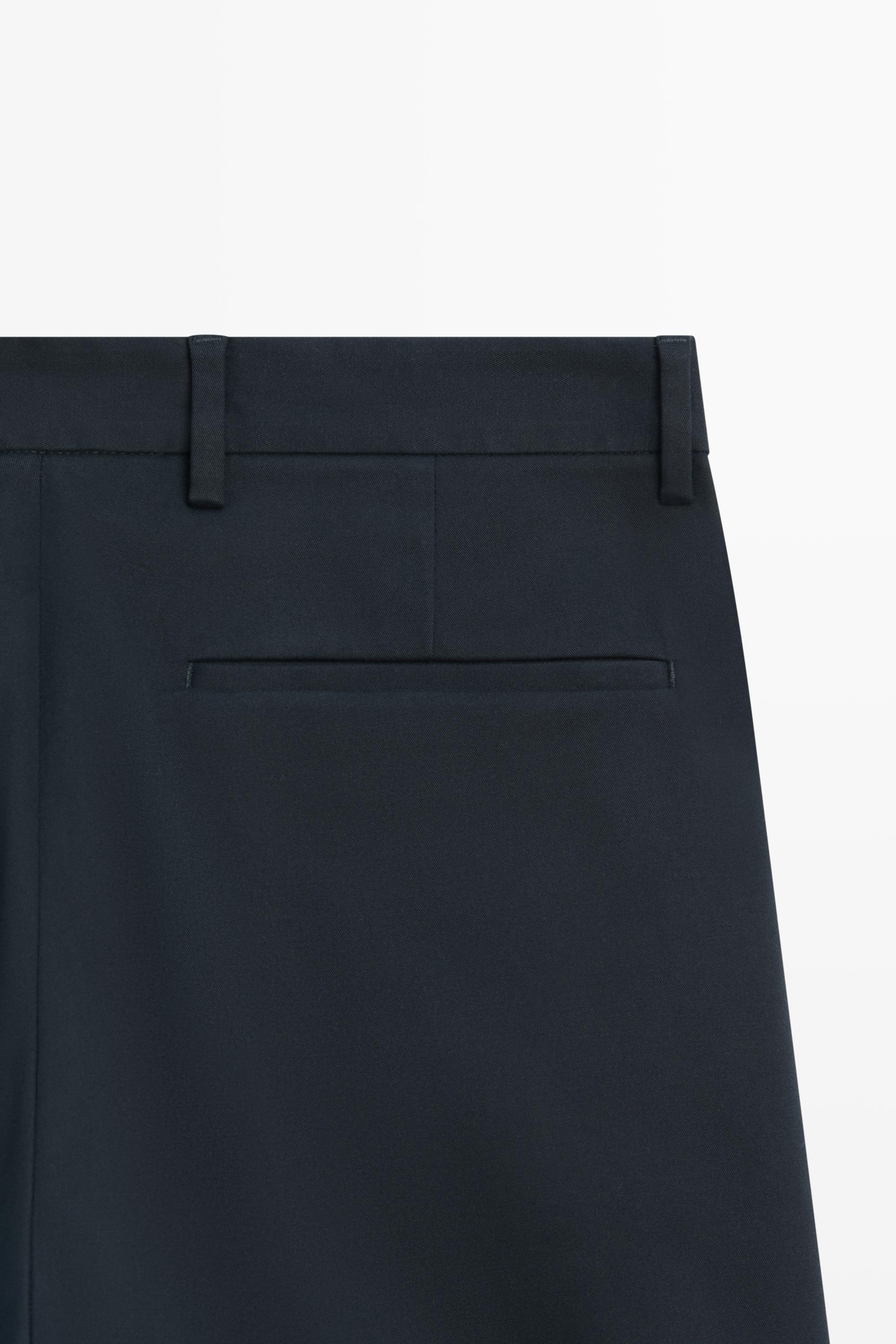 Cotton blend slim fit pants — NAVY BLUE
