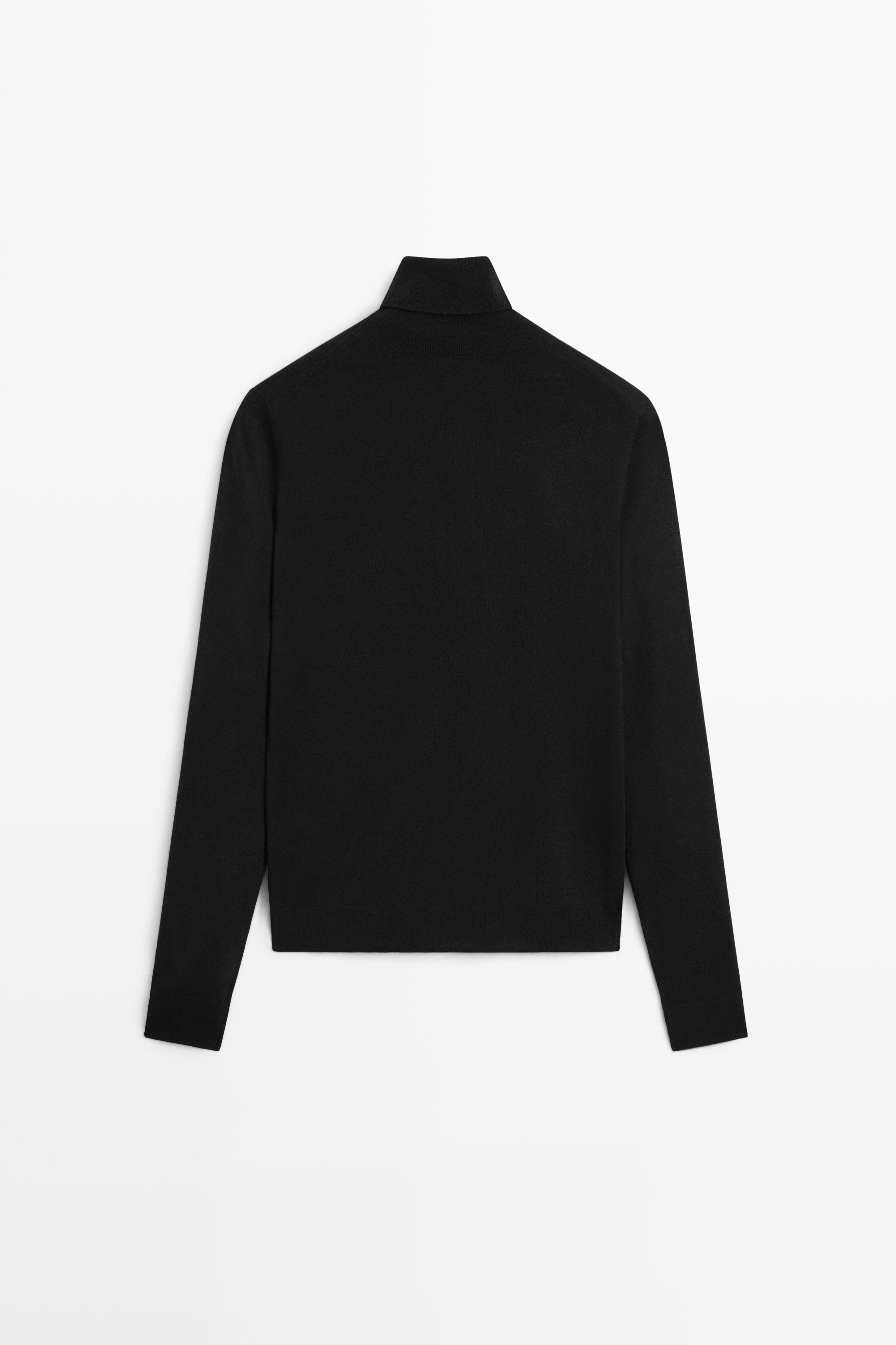 Wool-blend turtleneck knit sweater — BLACK